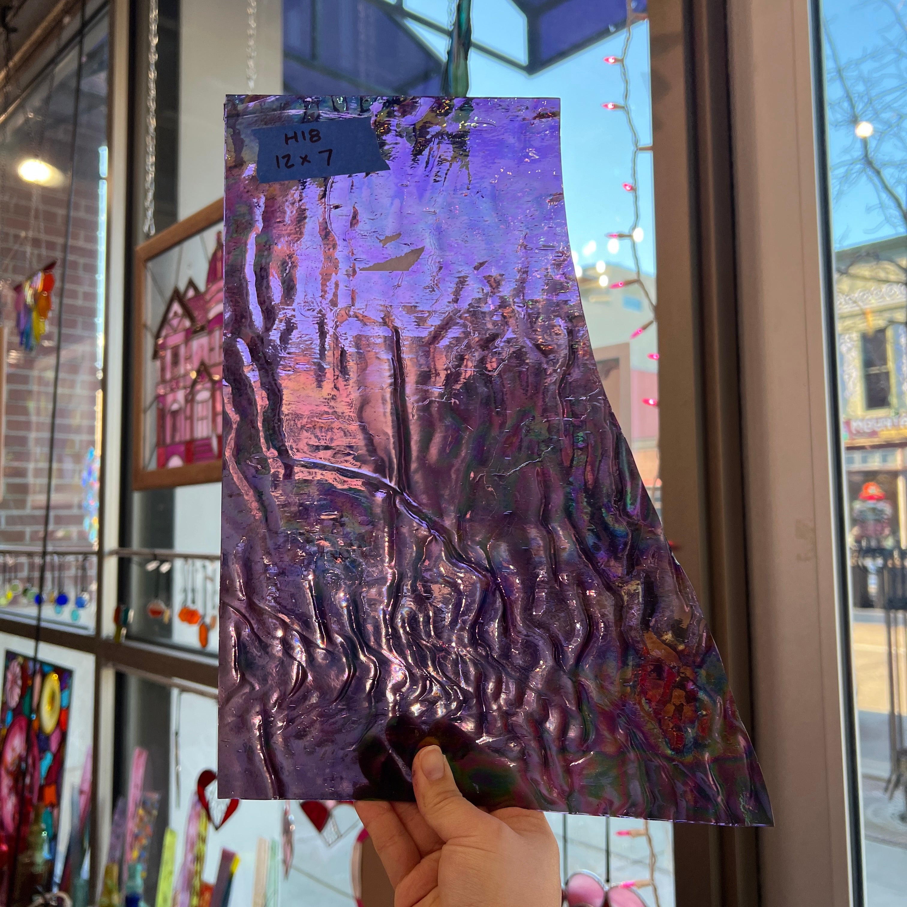 Purple Cathedral Iridescent Ripple Kokomo Sheet Glass Colorado Glassworks