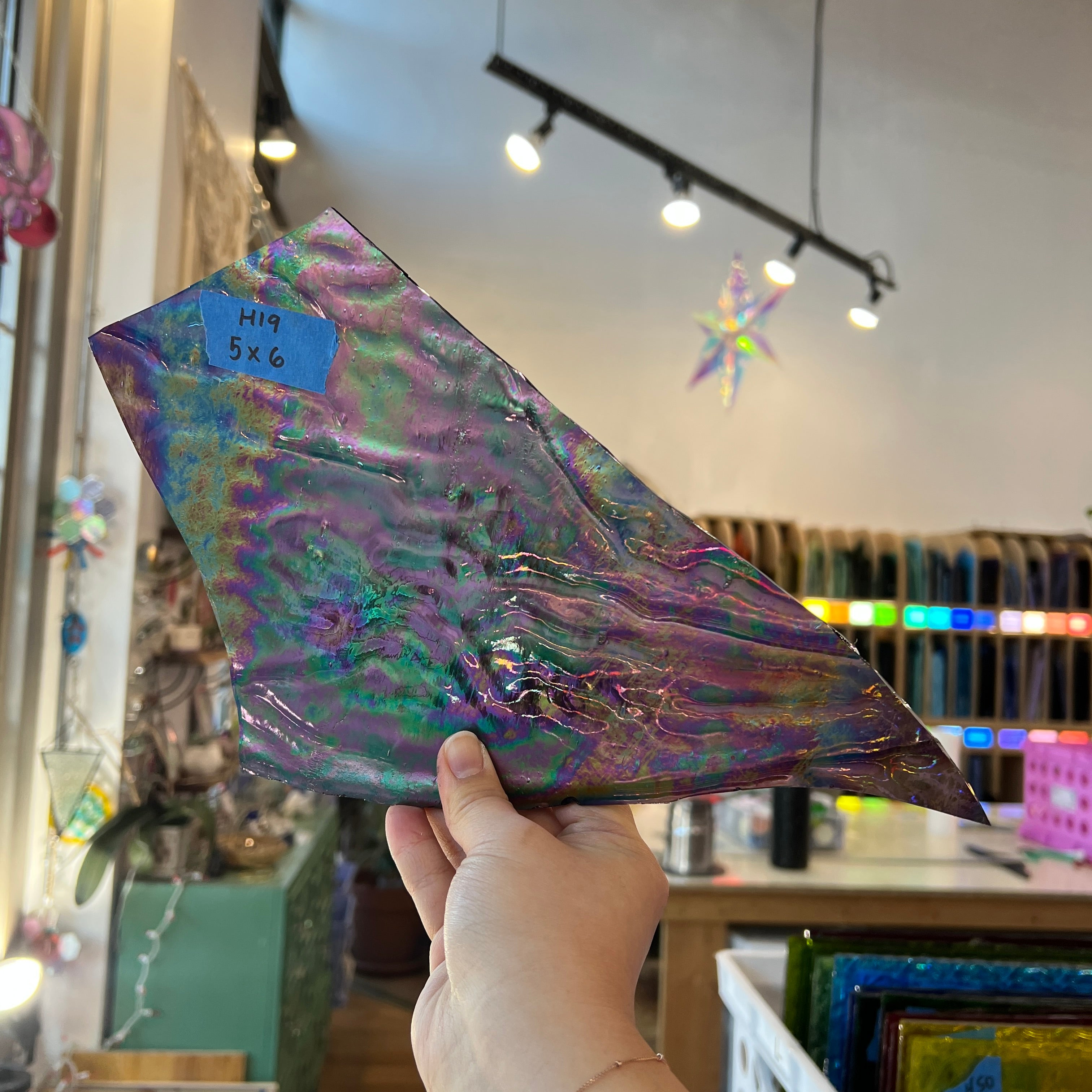 Purple Cathedral Iridescent Ripple Kokomo Sheet Glass Colorado Glassworks 6x5in (KO-91227693)