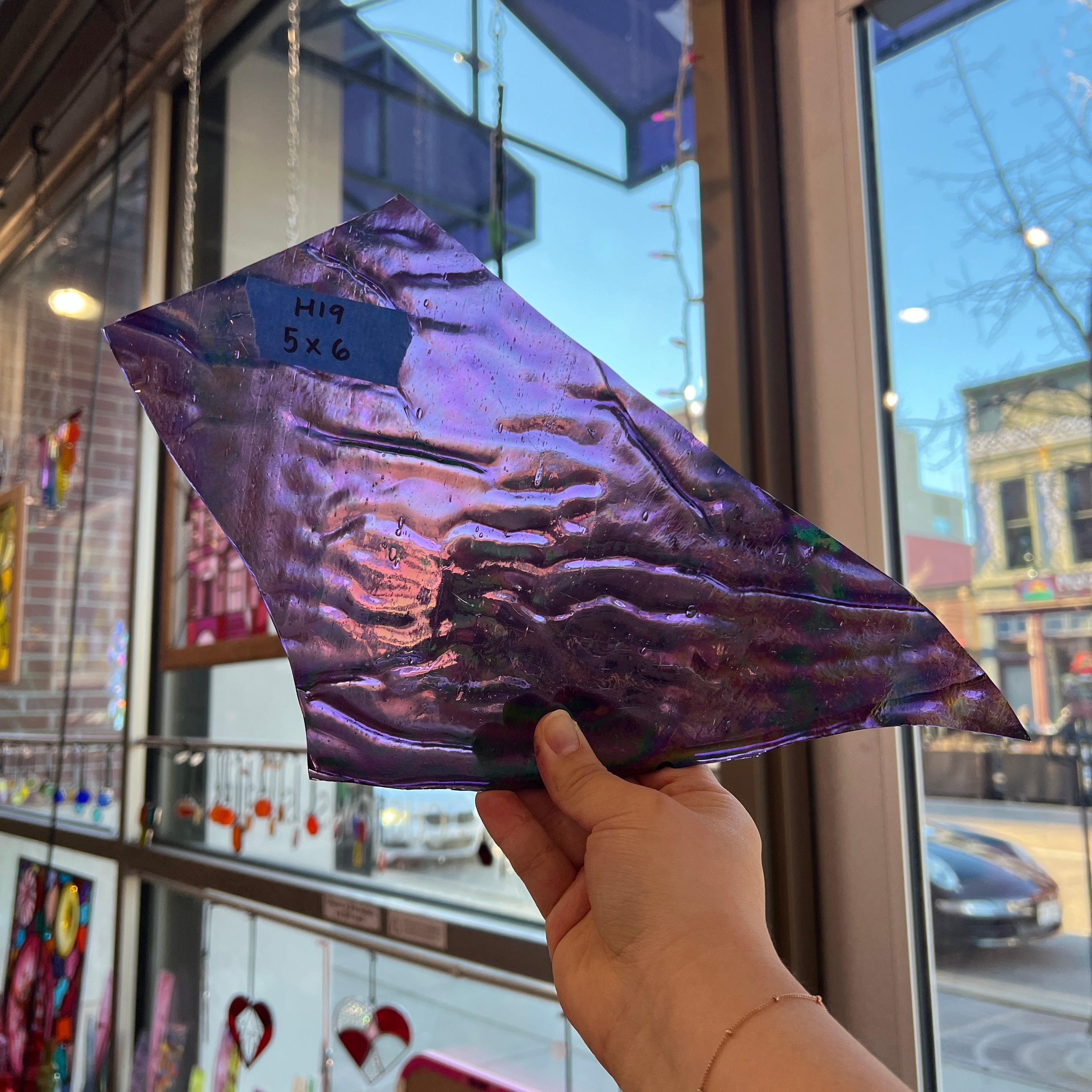 Purple Cathedral Iridescent Ripple Kokomo Sheet Glass Colorado Glassworks