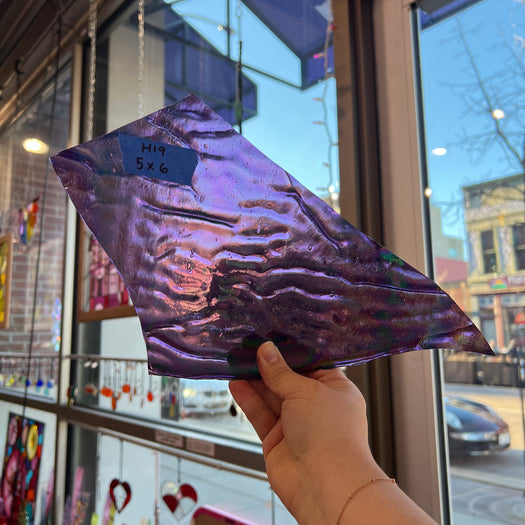 Purple Cathedral Iridescent Ripple Kokomo Sheet Glass Colorado Glassworks