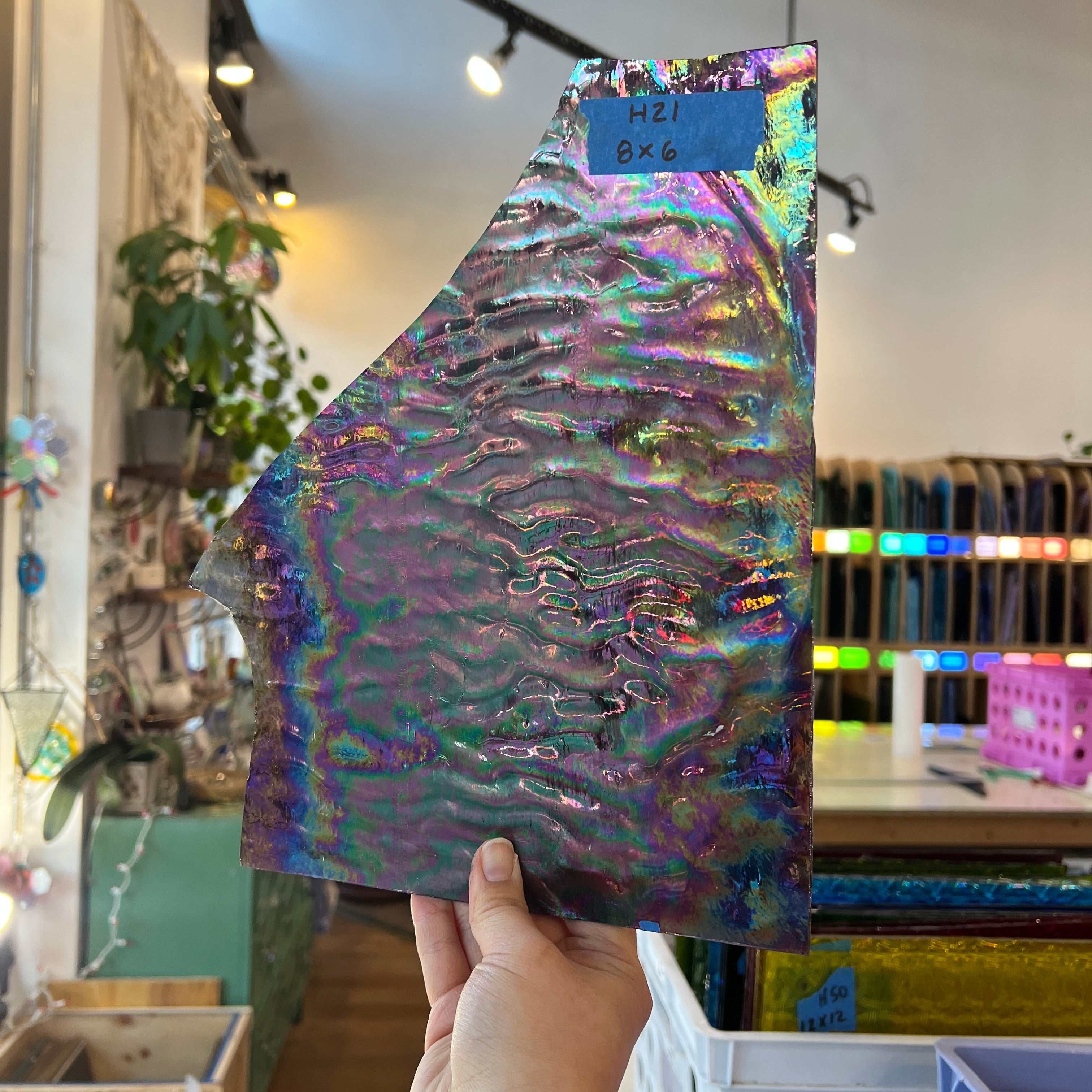 Purple Cathedral Iridescent Ripple Kokomo Sheet Glass Colorado Glassworks 8x6in (KO-91260461)