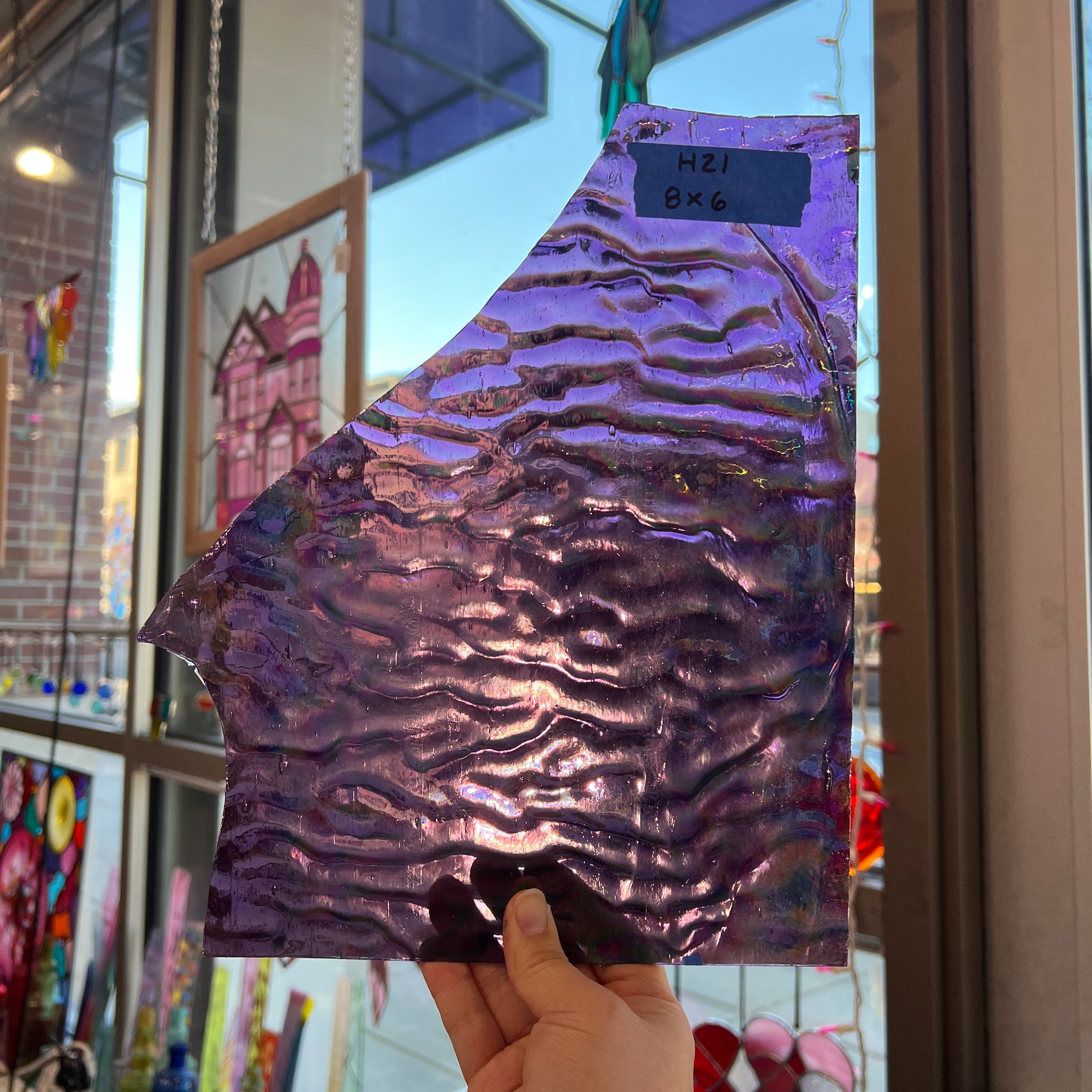 Purple Cathedral Iridescent Ripple Kokomo Sheet Glass Colorado Glassworks