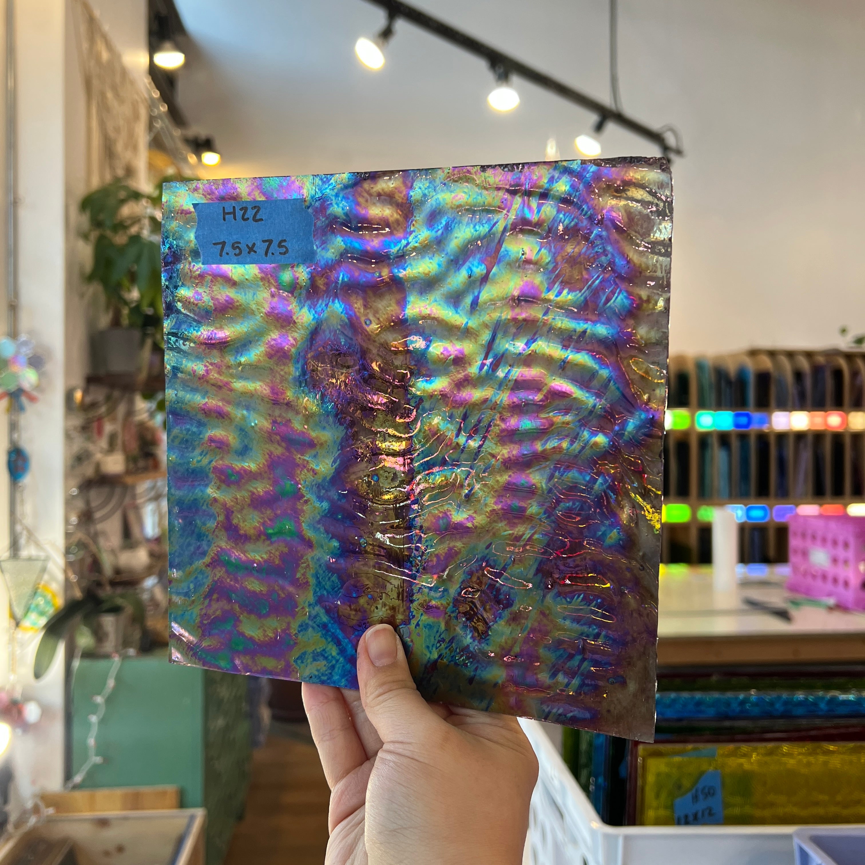 Purple Cathedral Iridescent Ripple Kokomo Sheet Glass Colorado Glassworks 7.5x7.5in (KO-91293229)