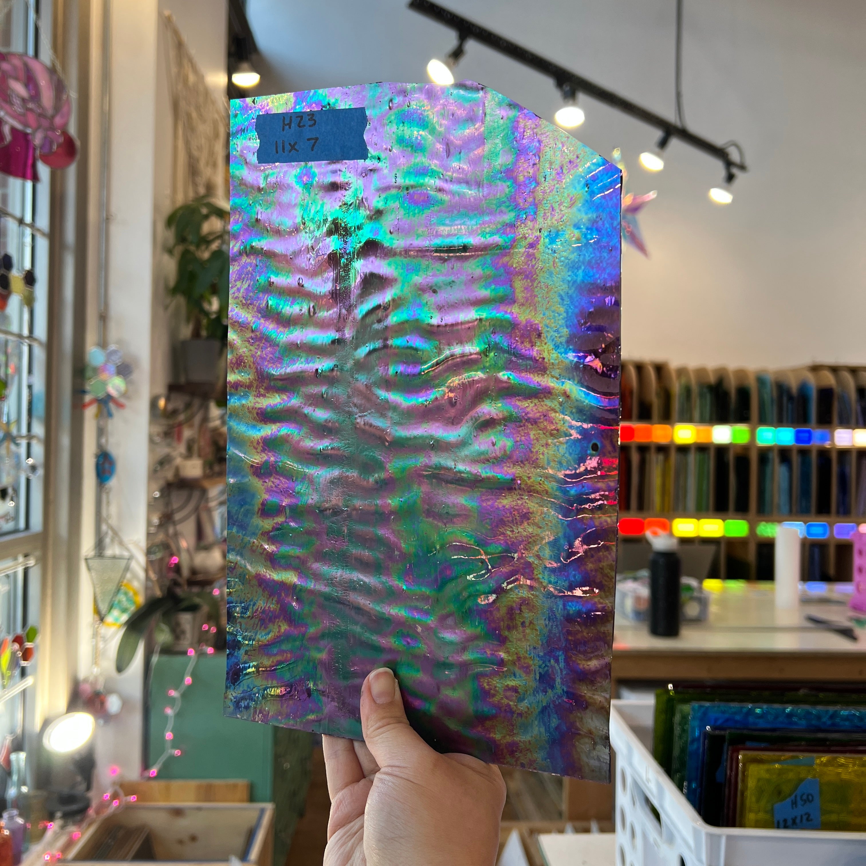 Purple Cathedral Iridescent Ripple Kokomo Sheet Glass Colorado Glassworks 11x7in (KO-91325997)