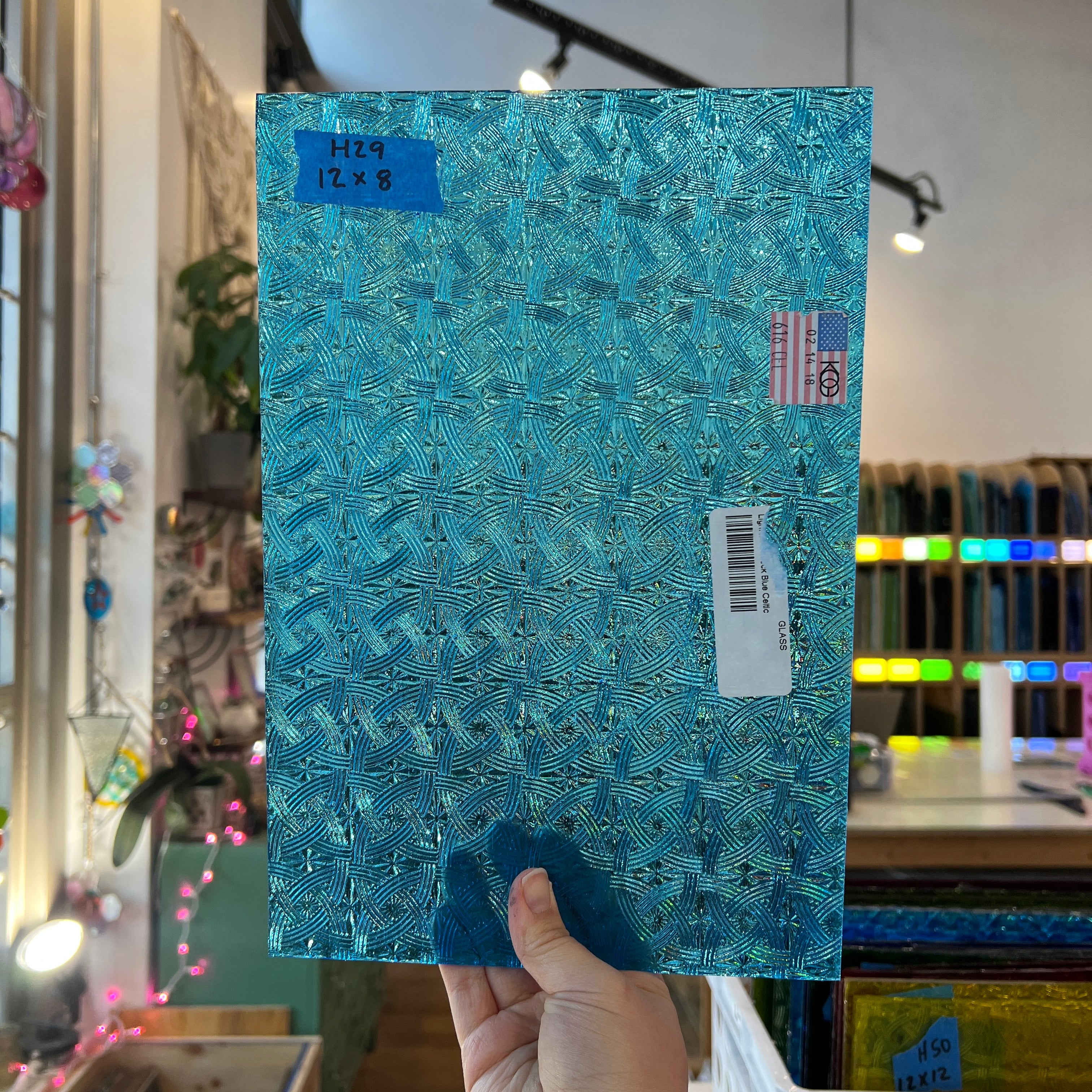 Lighter Peacock Blue Celtic Kokomo Sheet Glass Colorado Glassworks 12x8in (KO-68617773)