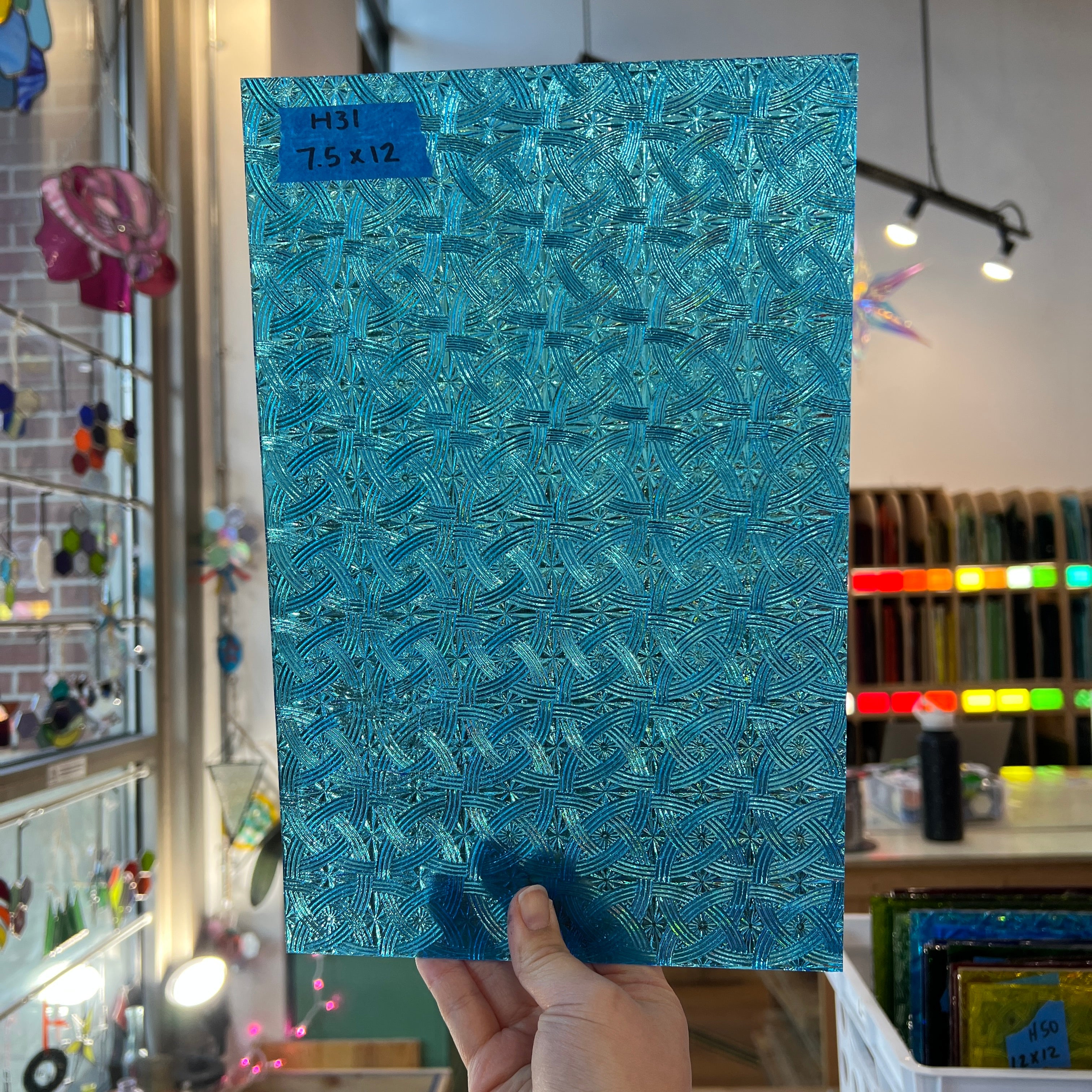 Lighter Peacock Blue Celtic Kokomo Sheet Glass Colorado Glassworks 12x7.5in (KO-68650541)