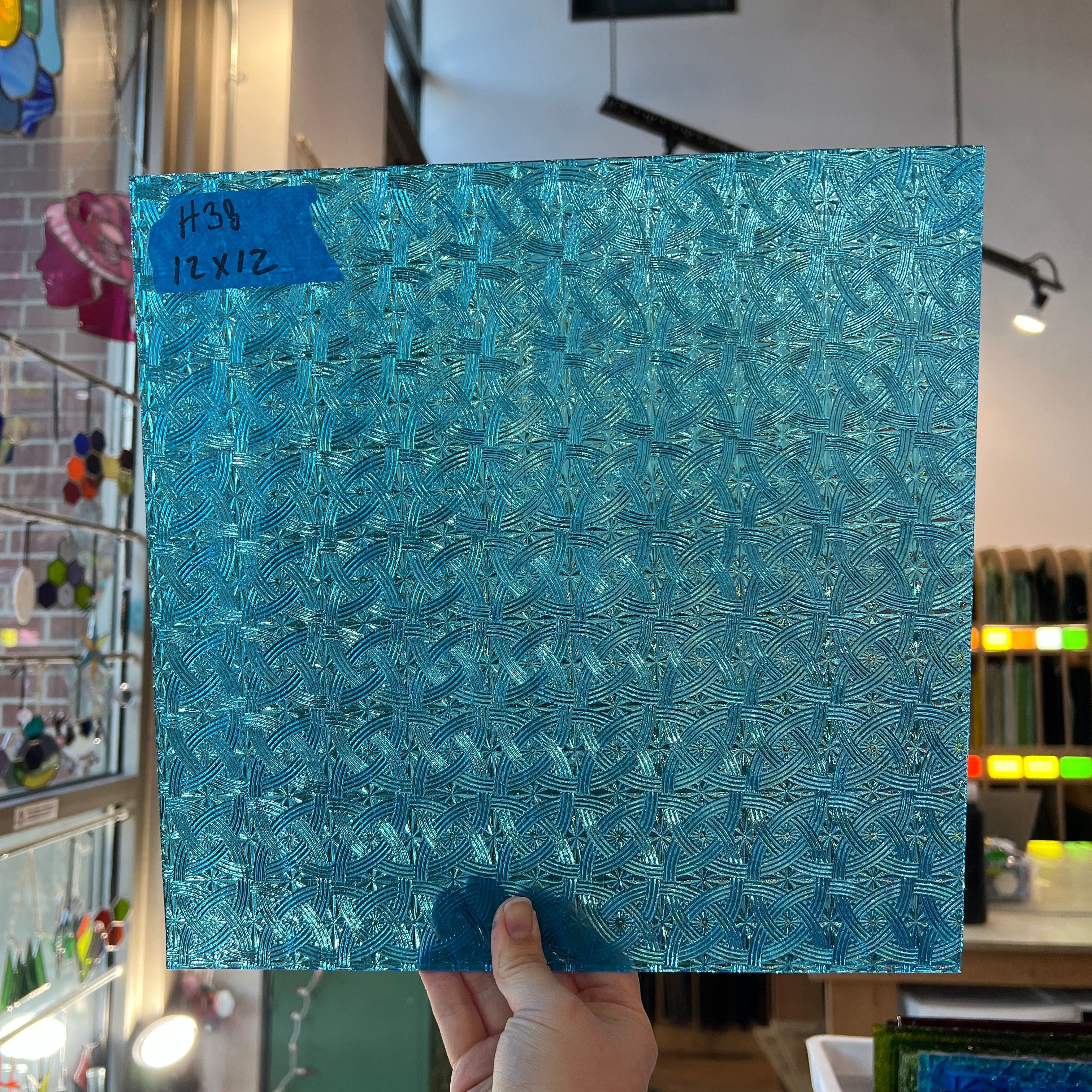 Lighter Peacock Blue Celtic Kokomo Sheet Glass Colorado Glassworks 12x12in (KO-68552237)