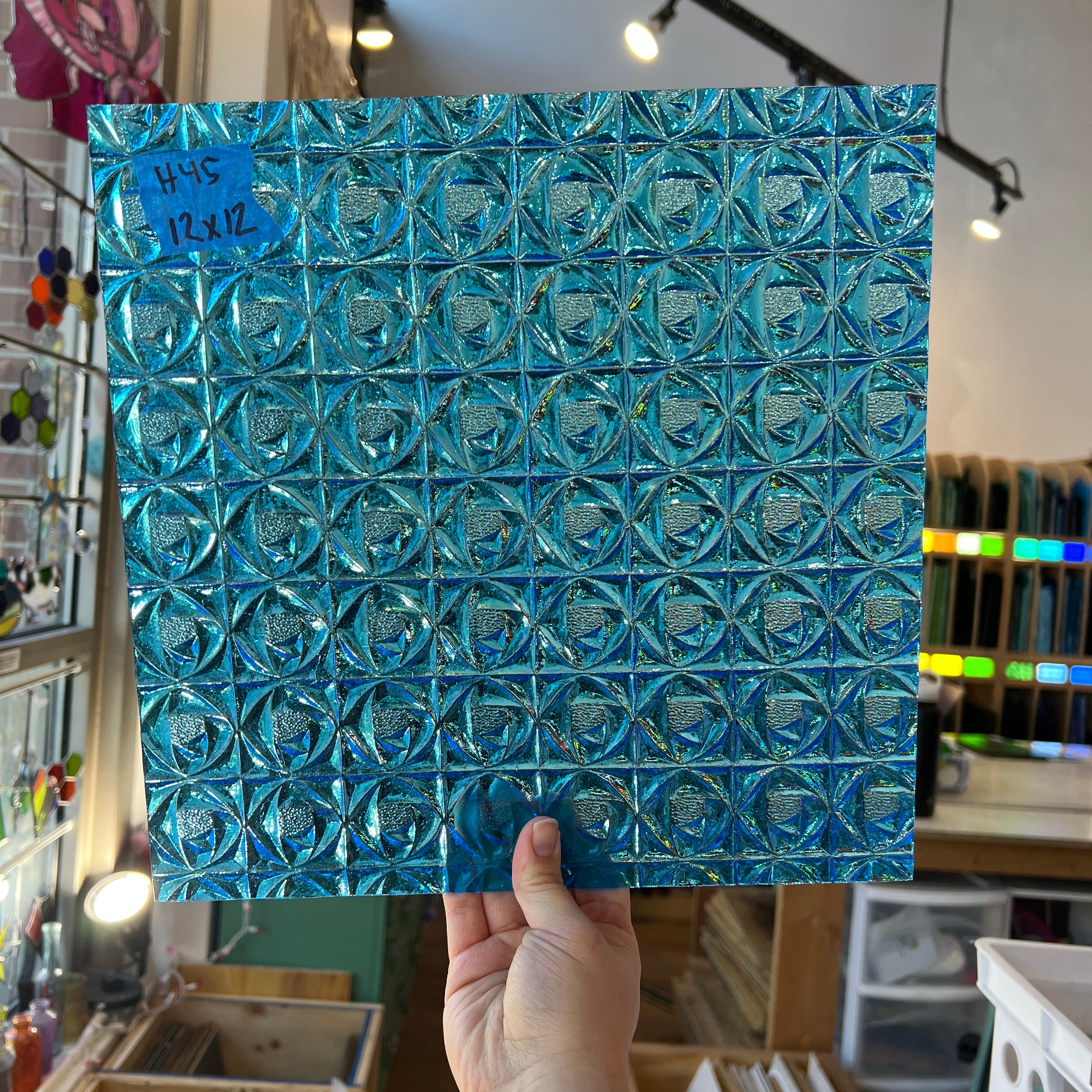 Lighter Peacock Blue Whitney Kokomo Sheet Glass Colorado Glassworks 12x12in (KO-78669613)