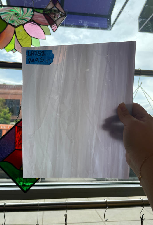 Lamberts Mouth Blown Pale Violet & Opaque White on Clear (Flash Glass) S42 Sheet Glass Colorado Glassworks