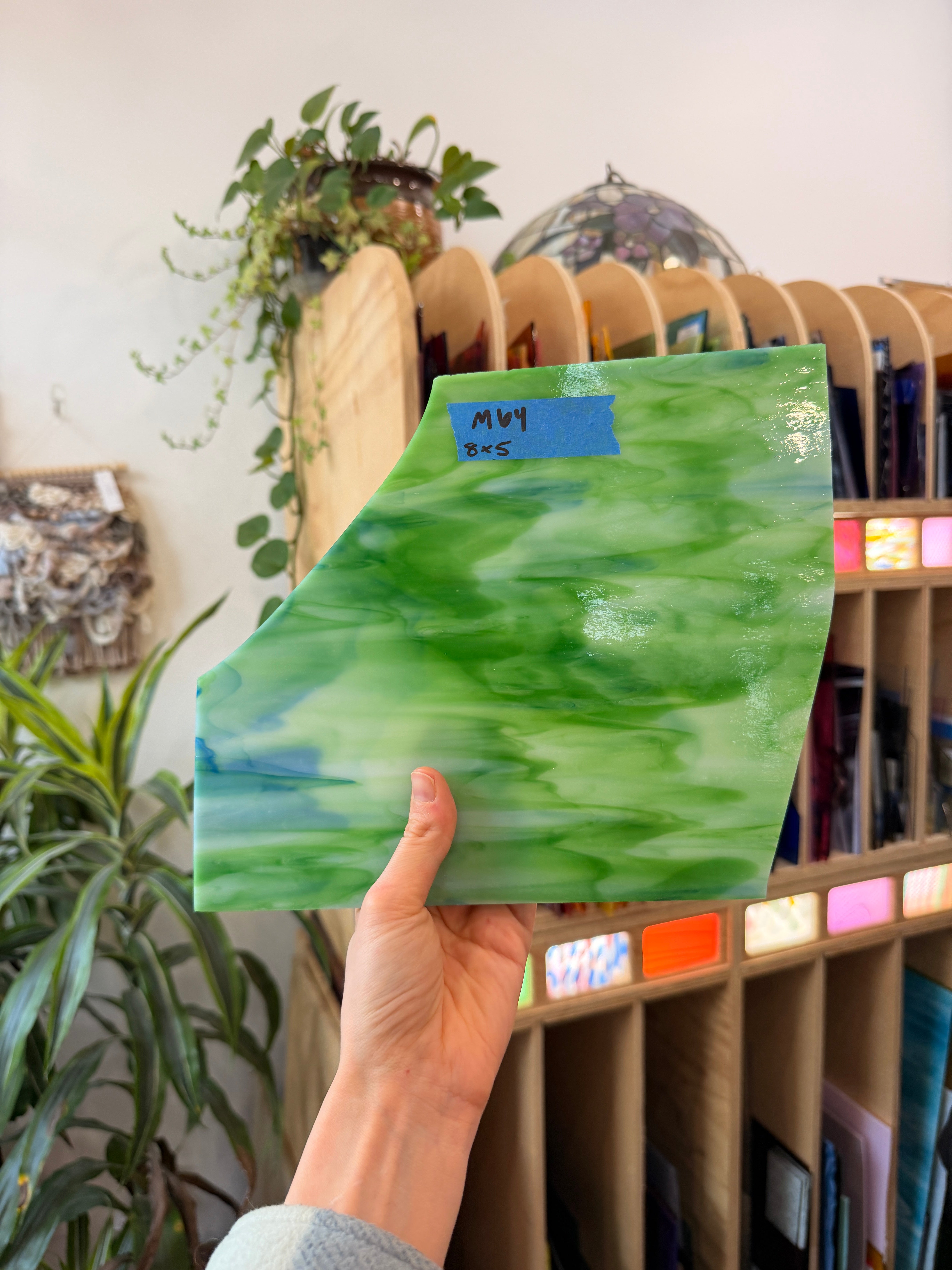 Blue Green White Wispy Kokomo Sheet Glass Colorado Glass Works 8x5in (KO-86102317)