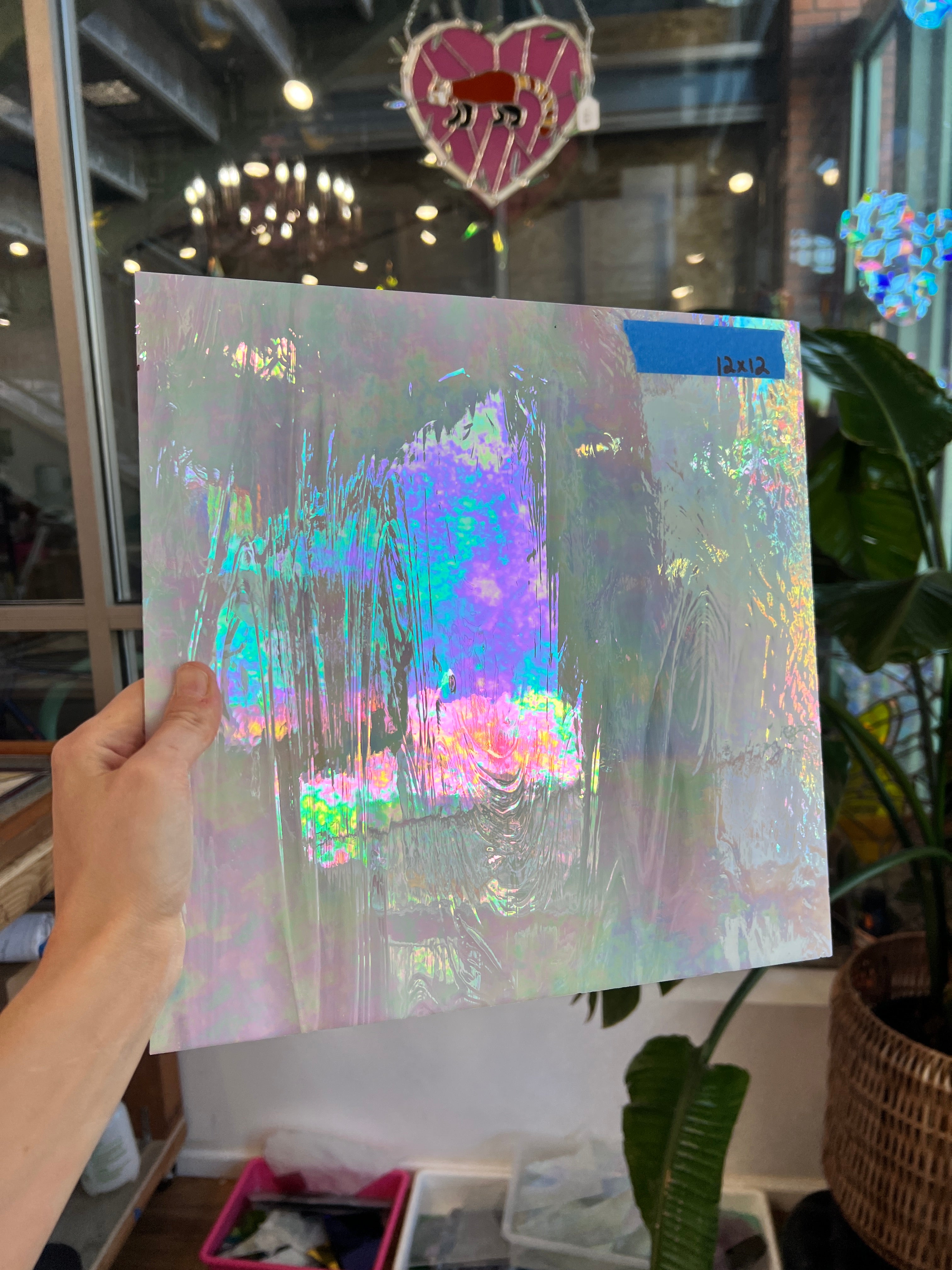 Vintage White Opaque Iridescent Spectrum Sheet Glass Colorado Glass Works SP1848 (12x12in)