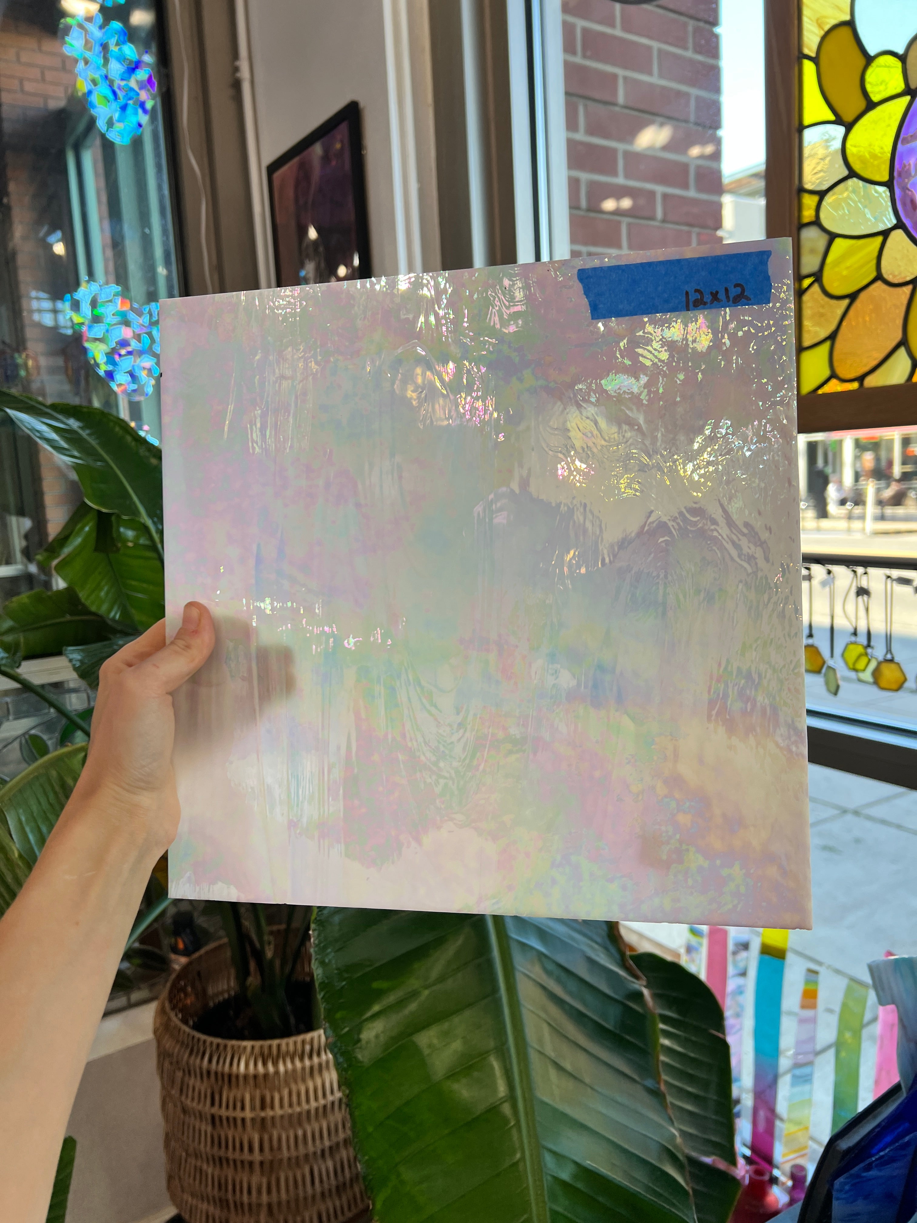 Vintage White Opaque Iridescent Spectrum Sheet Glass Colorado Glass Works