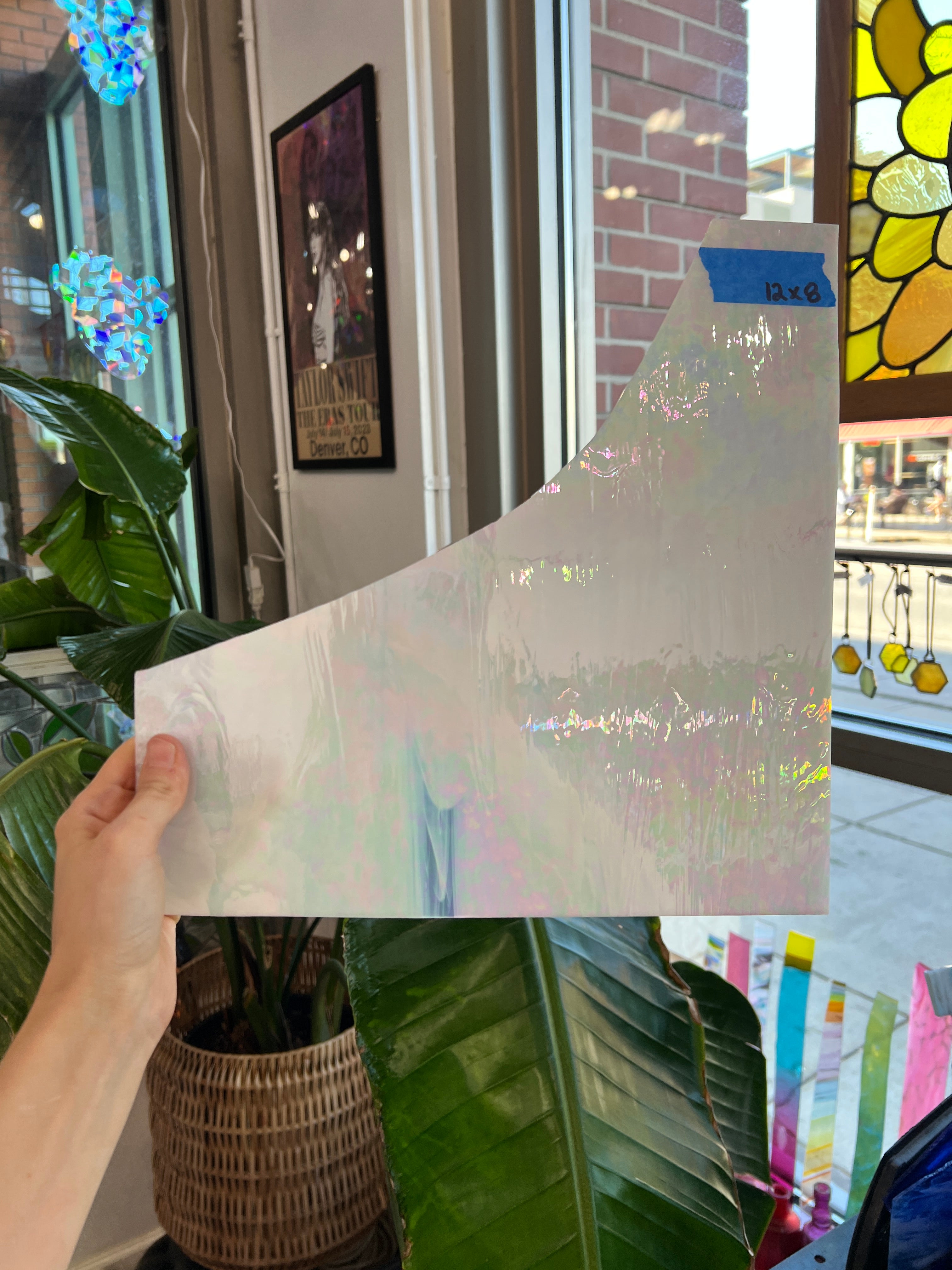 Vintage White Opaque Iridescent Spectrum Sheet Glass Colorado Glass Works