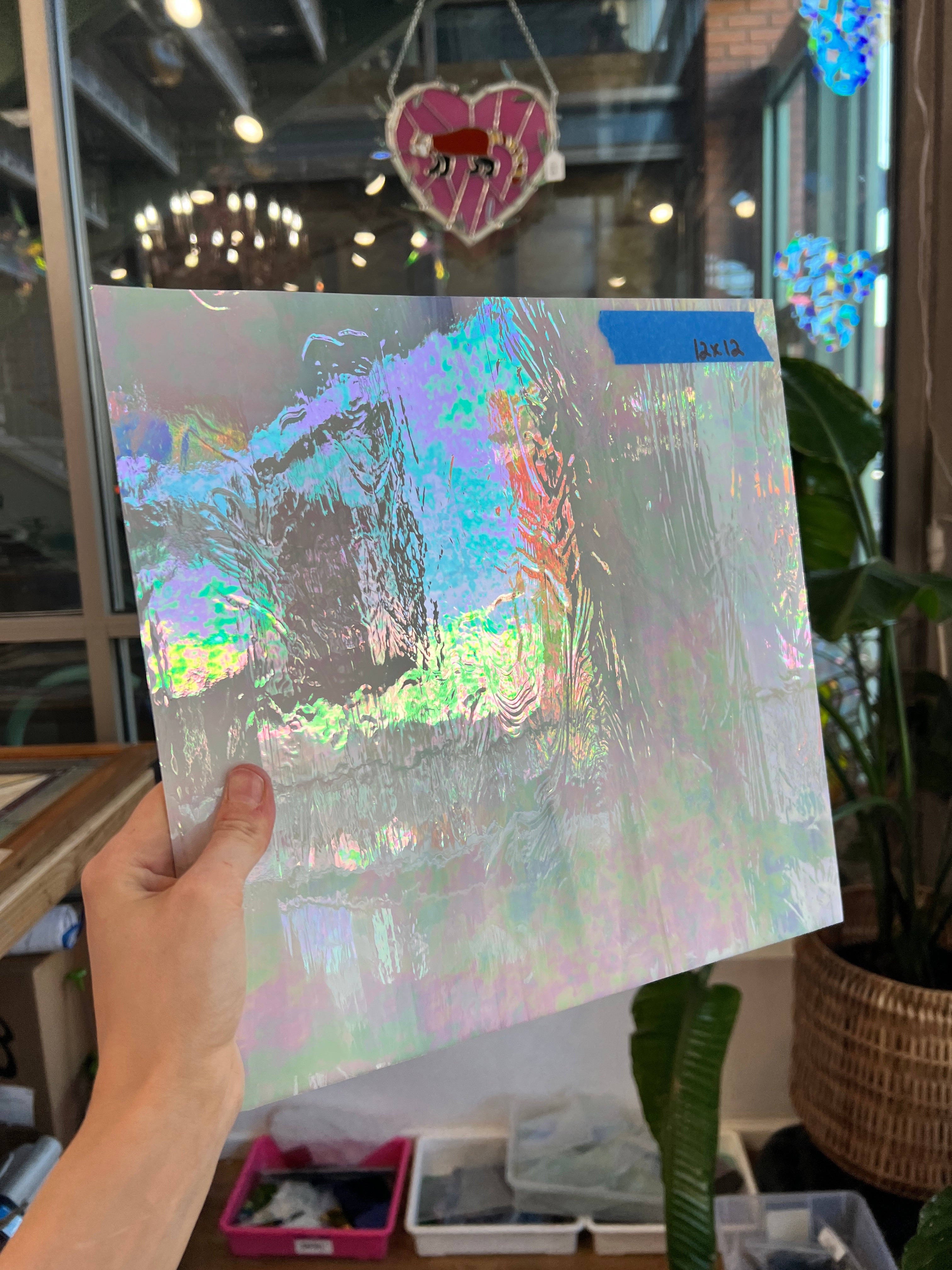 Vintage White Opaque Iridescent Spectrum Sheet Glass Colorado Glass Works SP1850 (12x12in)