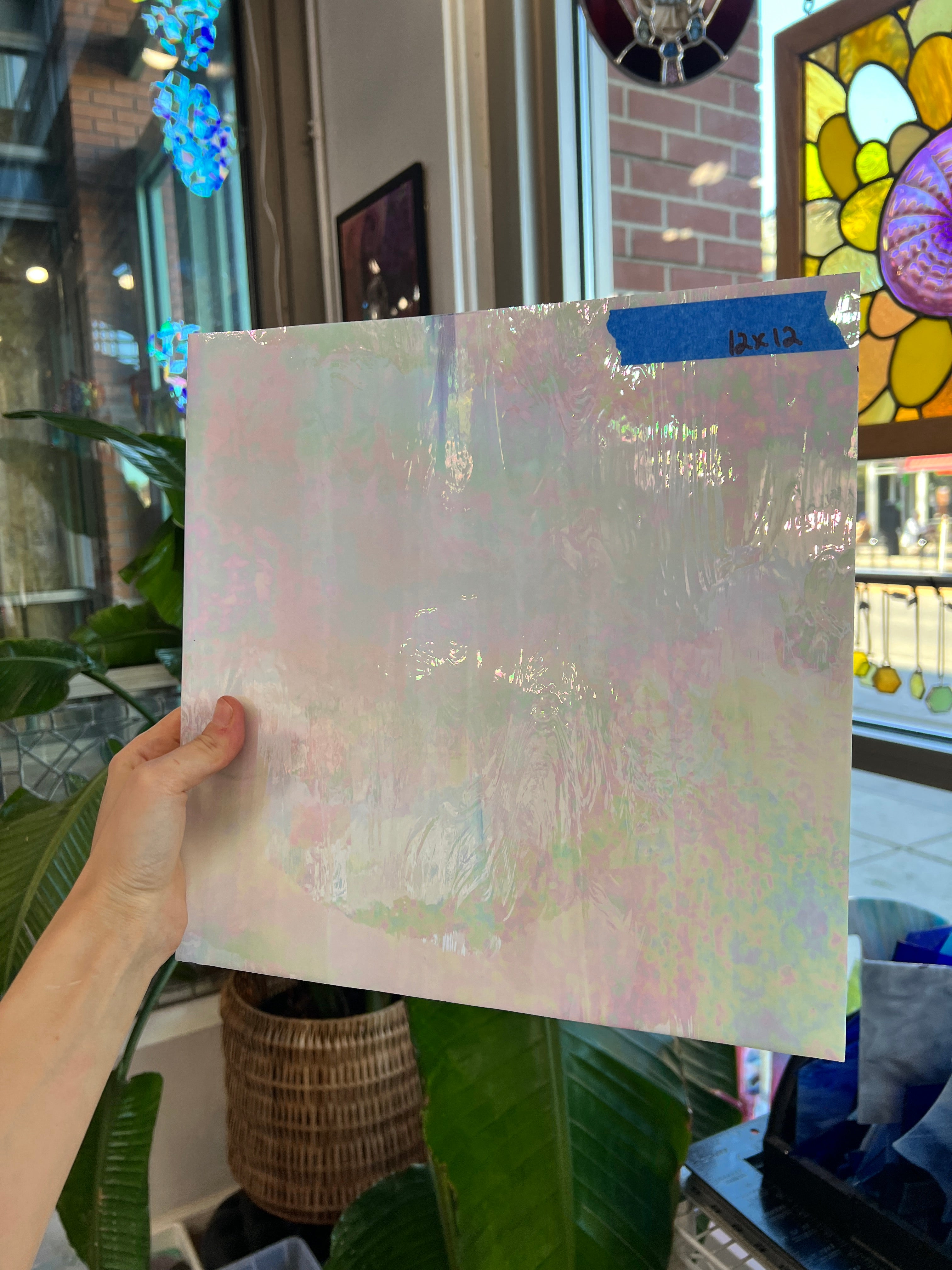 Vintage White Opaque Iridescent Spectrum Sheet Glass Colorado Glass Works