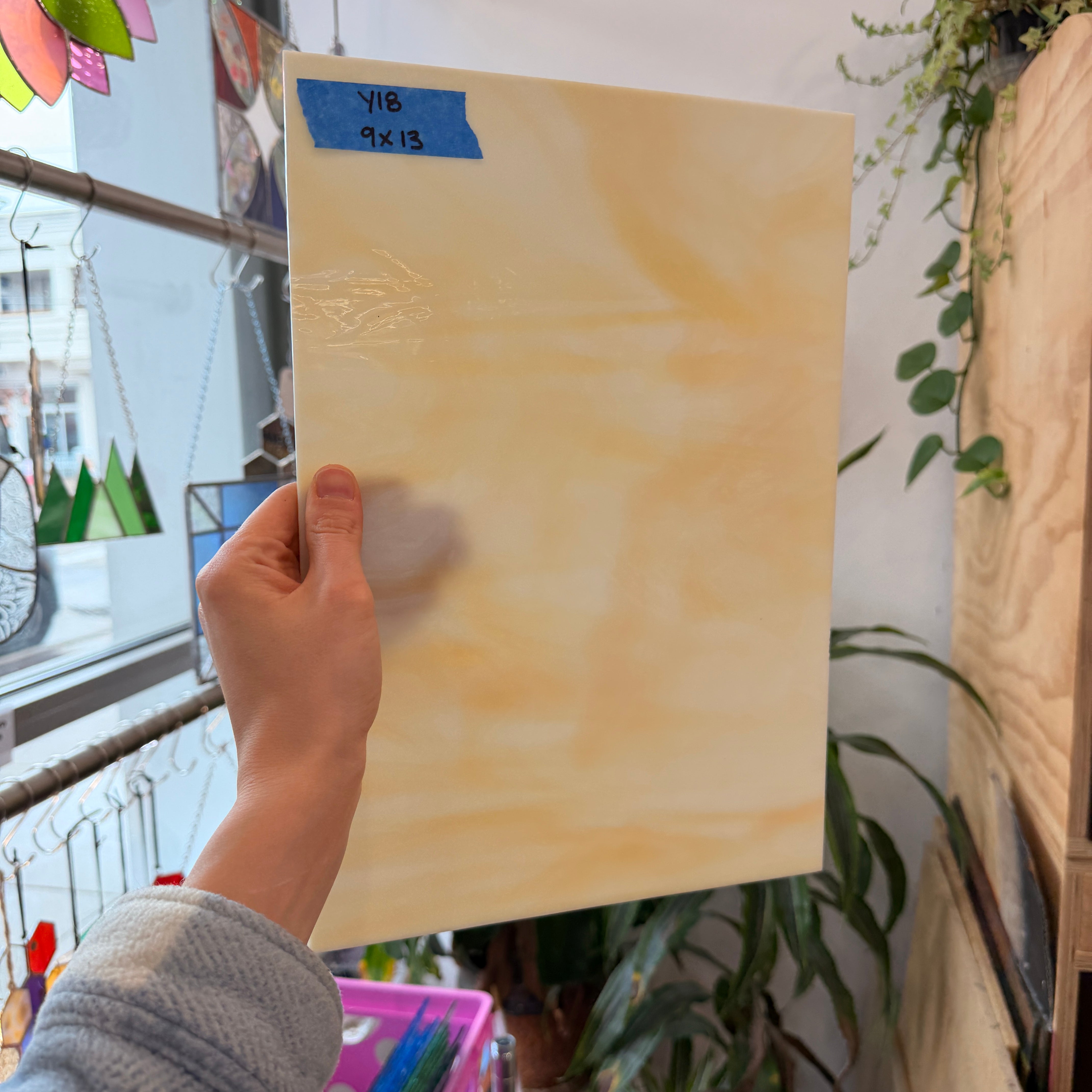 Light Amber Cream Wispy Spectrum Sheet Glass Colorado Glassworks