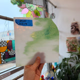 Vintage Green White Dappled Bullseye Sheet Glass Colorado Glass Works