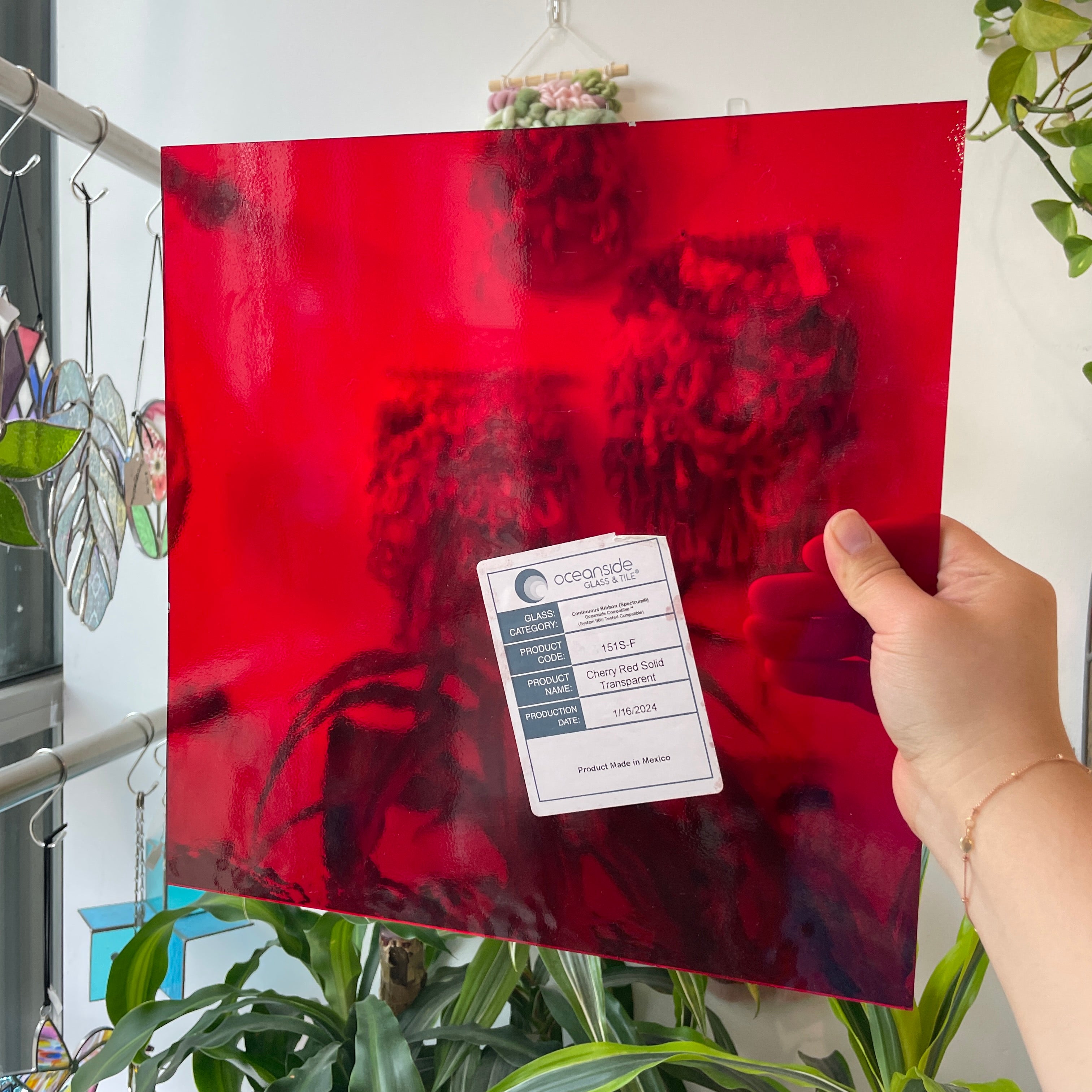 Cherry Red Transparent Oceanside Fusible 96 COE (151S-F) Sheet Glass Colorado Glassworks
