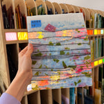 Bullseye White Pink Green Fracture and Black Stringer Glass Fusible 90 COE Sheet Glass Colorado Glassworks 10.5x8.5in (BE-22119213)