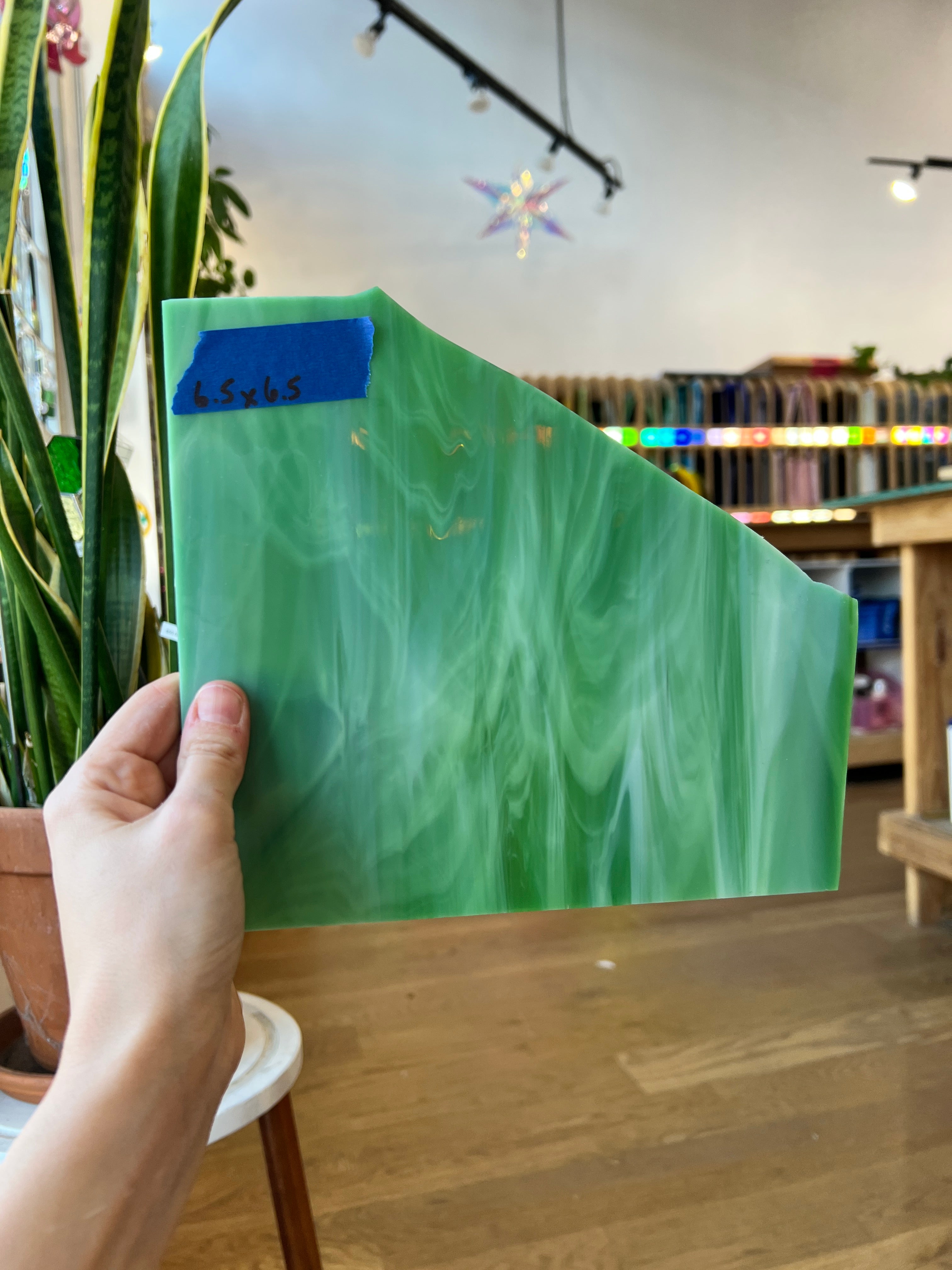 Light Green White Wispy Spectrum Sheet Glass Colorado Glassworks SP1791 (6.5x6.5in)