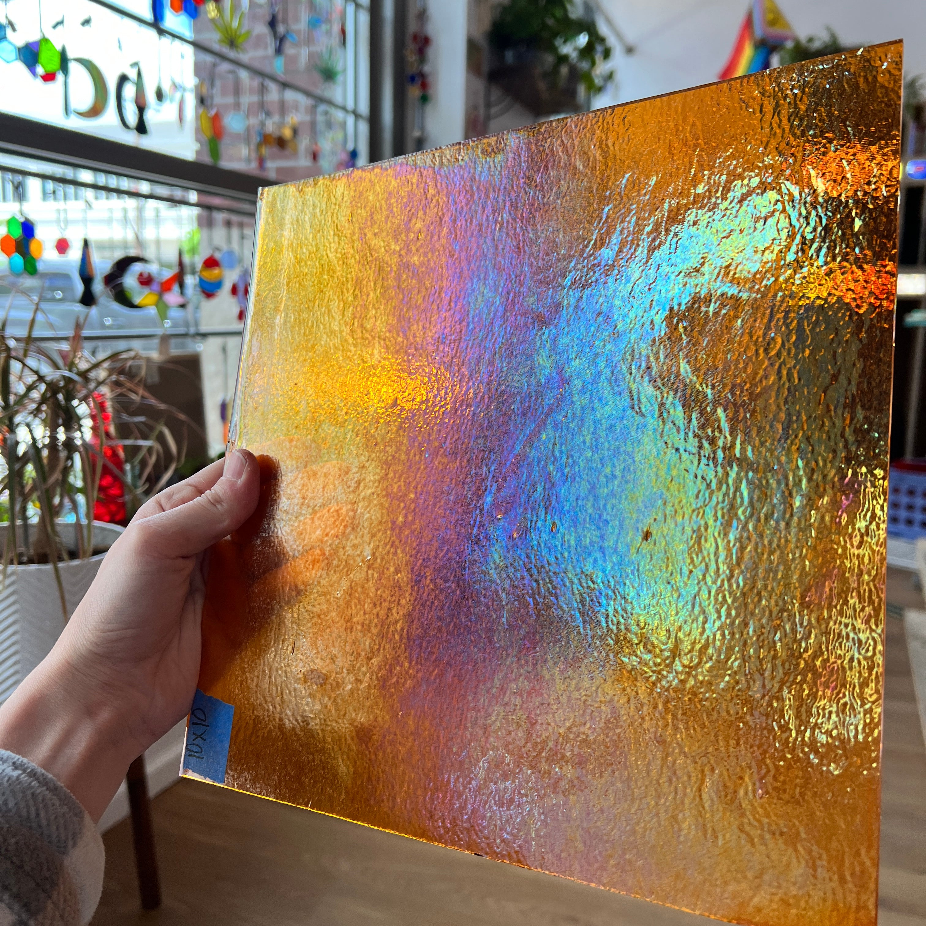 Transparent Orange Iridescent Bullseye Fusible 90 COE Sheet Glass Colorado Glassworks BE-ORA-I-1 (10x10in)