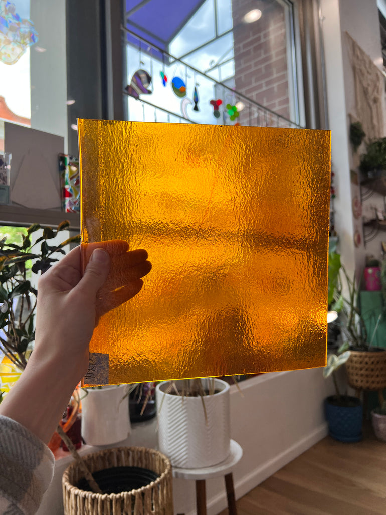 Transparent Orange Iridescent Bullseye Fusible 90 COE Sheet Glass Colorado Glassworks   