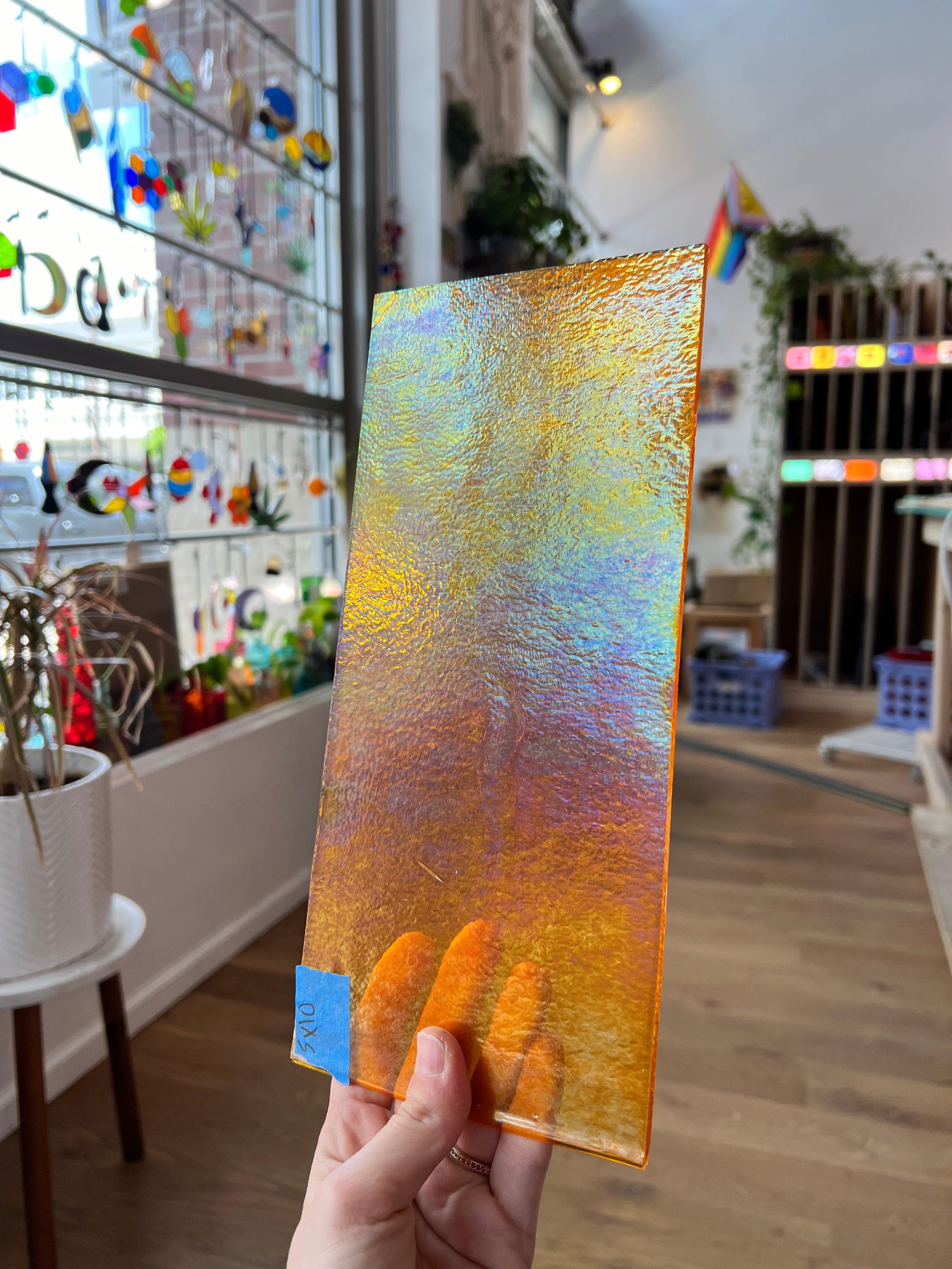 Transparent Orange Iridescent Bullseye Fusible 90 COE Sheet Glass Colorado Glassworks BE-ORA-I-2 (10x4.5in)