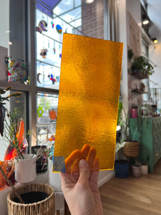 Transparent Orange Iridescent Bullseye Fusible 90 COE Sheet Glass Colorado Glassworks   