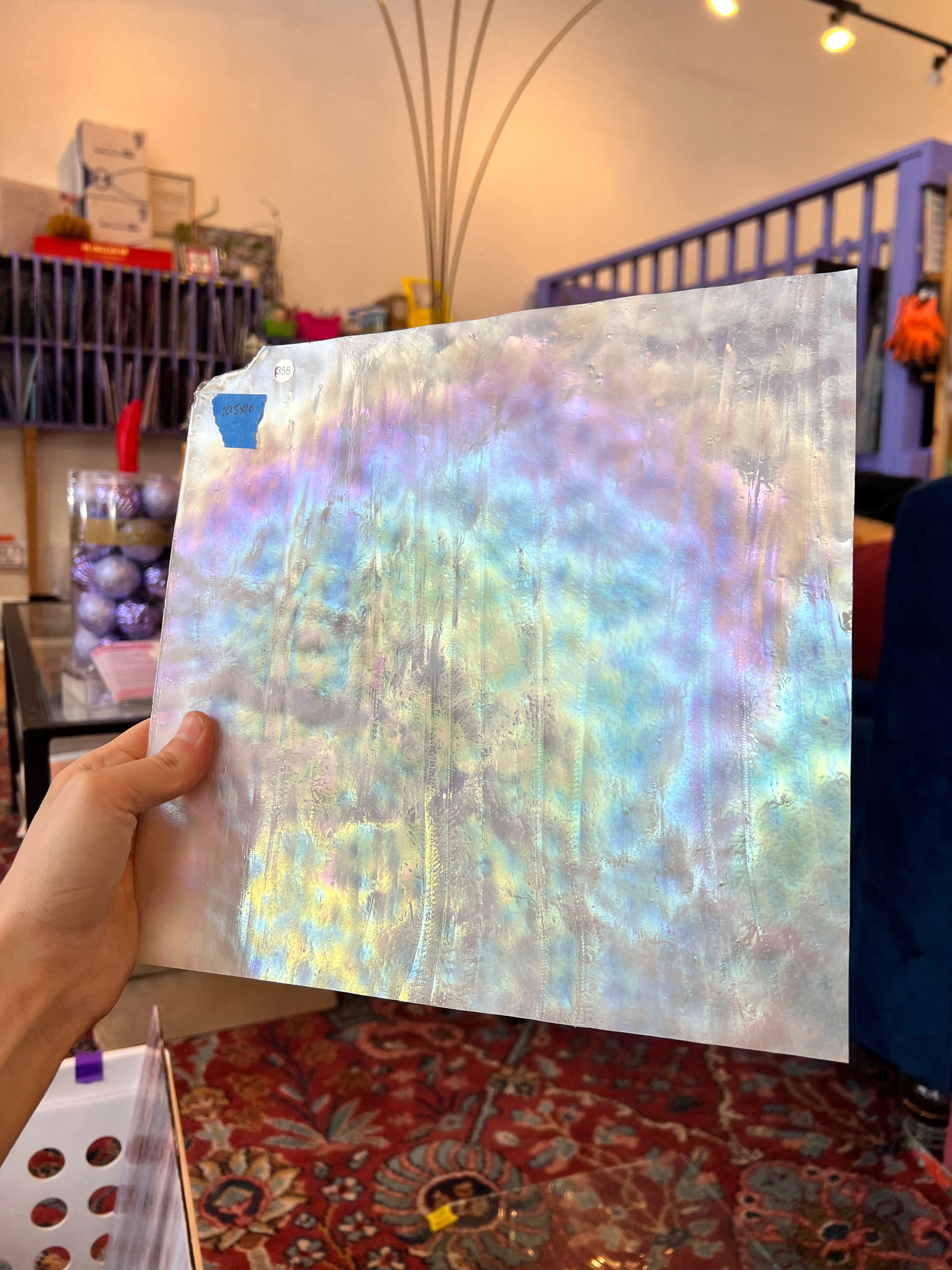 Iridescent White Mottled Youghiogheny Sheet Glass Colorado Glassworks YG-WHITE-MOTT-I (10x10in)
