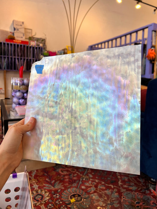 Iridescent white Mottled Youghiogheny Sheet Glass Colorado Glassworks 10x10  