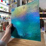 Peacock Blue Iridescent Bullseye Fusible 90 COE (001176-0031-F) Sheet Glass Colorado Glassworks