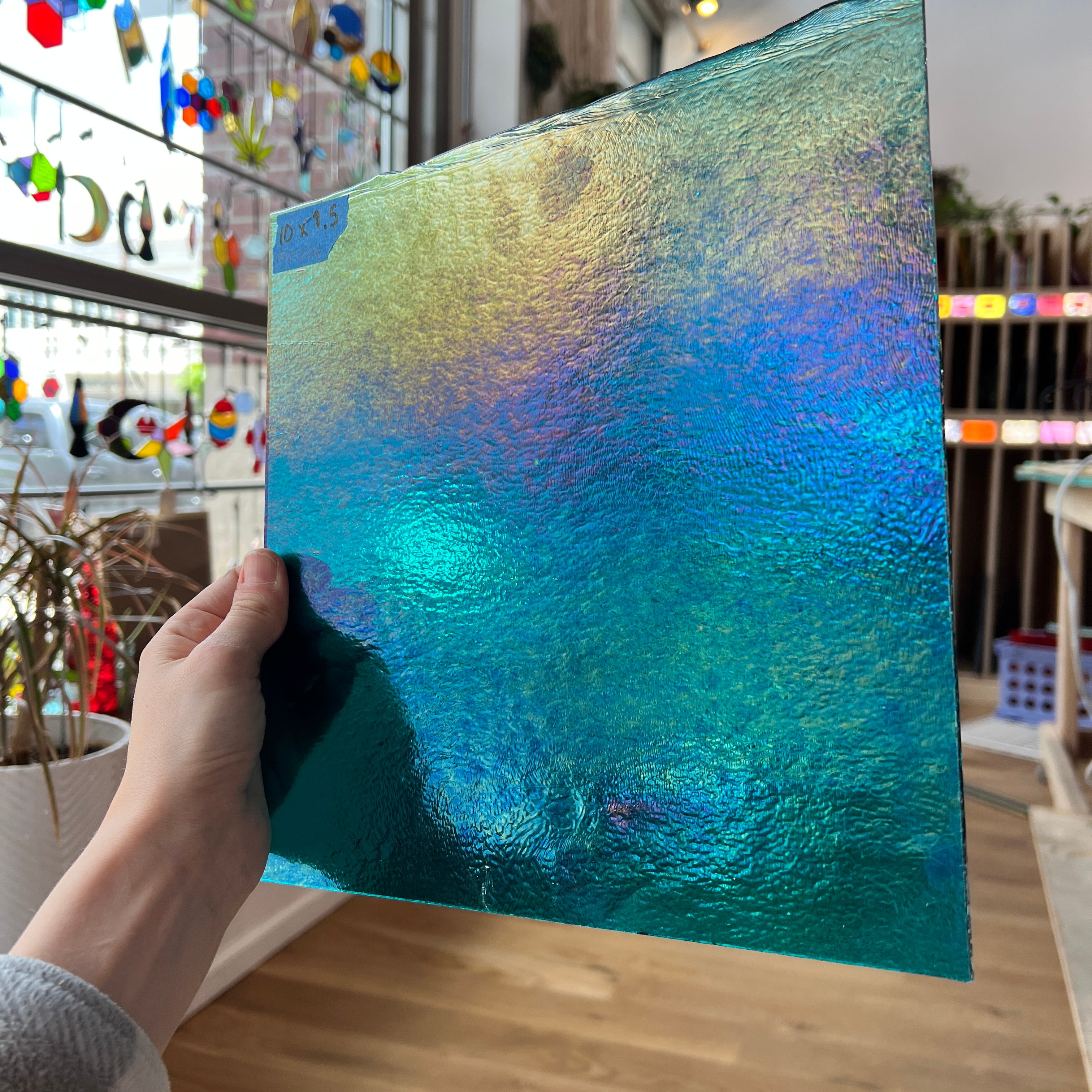Peacock Blue Iridescent Bullseye Fusible 90 COE (001176-0031-F) Sheet Glass Colorado Glassworks