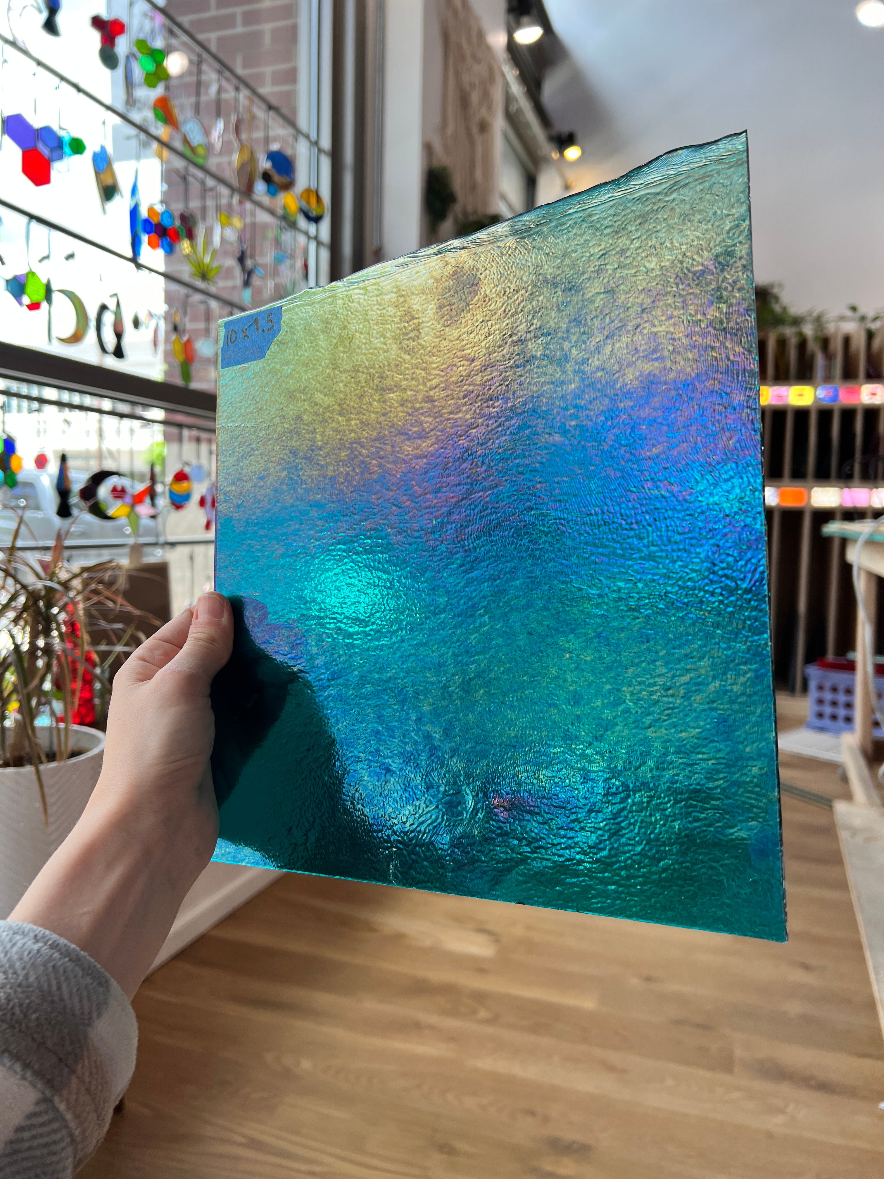 Peacock Blue Iridescent Bullseye Fusible 90 COE (001176-0031-F) Sheet Glass Colorado Glassworks