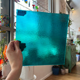 Peacock Blue Iridescent Bullseye Fusible 90 COE (001176-0031-F) Sheet Glass Colorado Glassworks