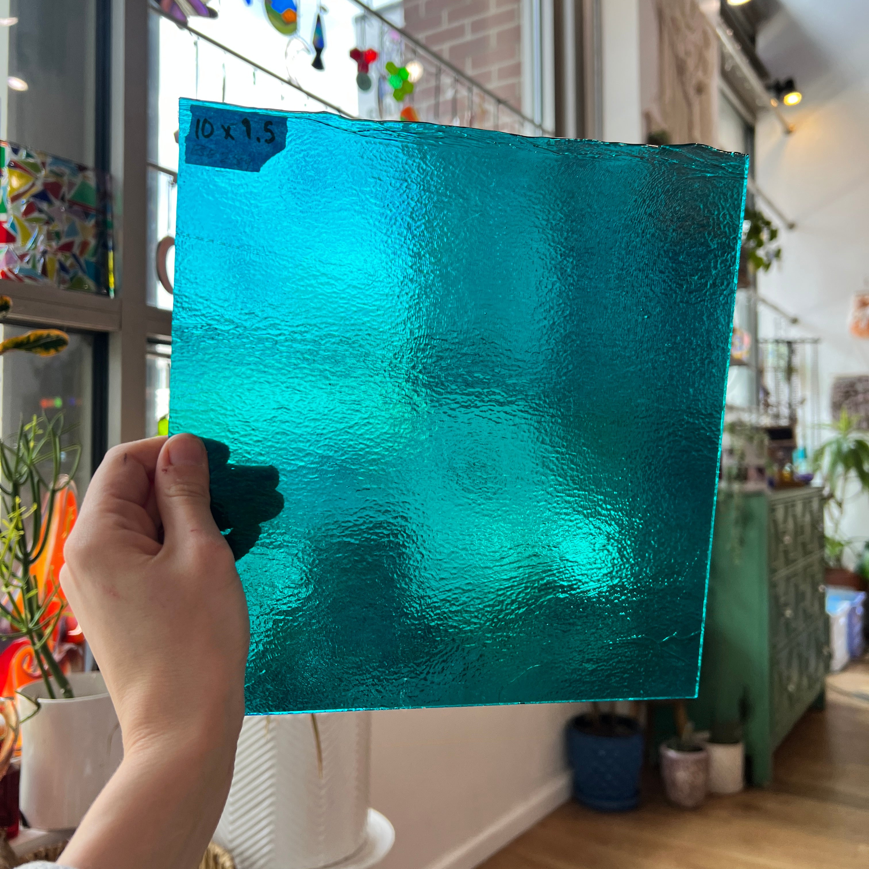 Peacock Blue Iridescent Bullseye Fusible 90 COE (001176-0031-F) Sheet Glass Colorado Glassworks