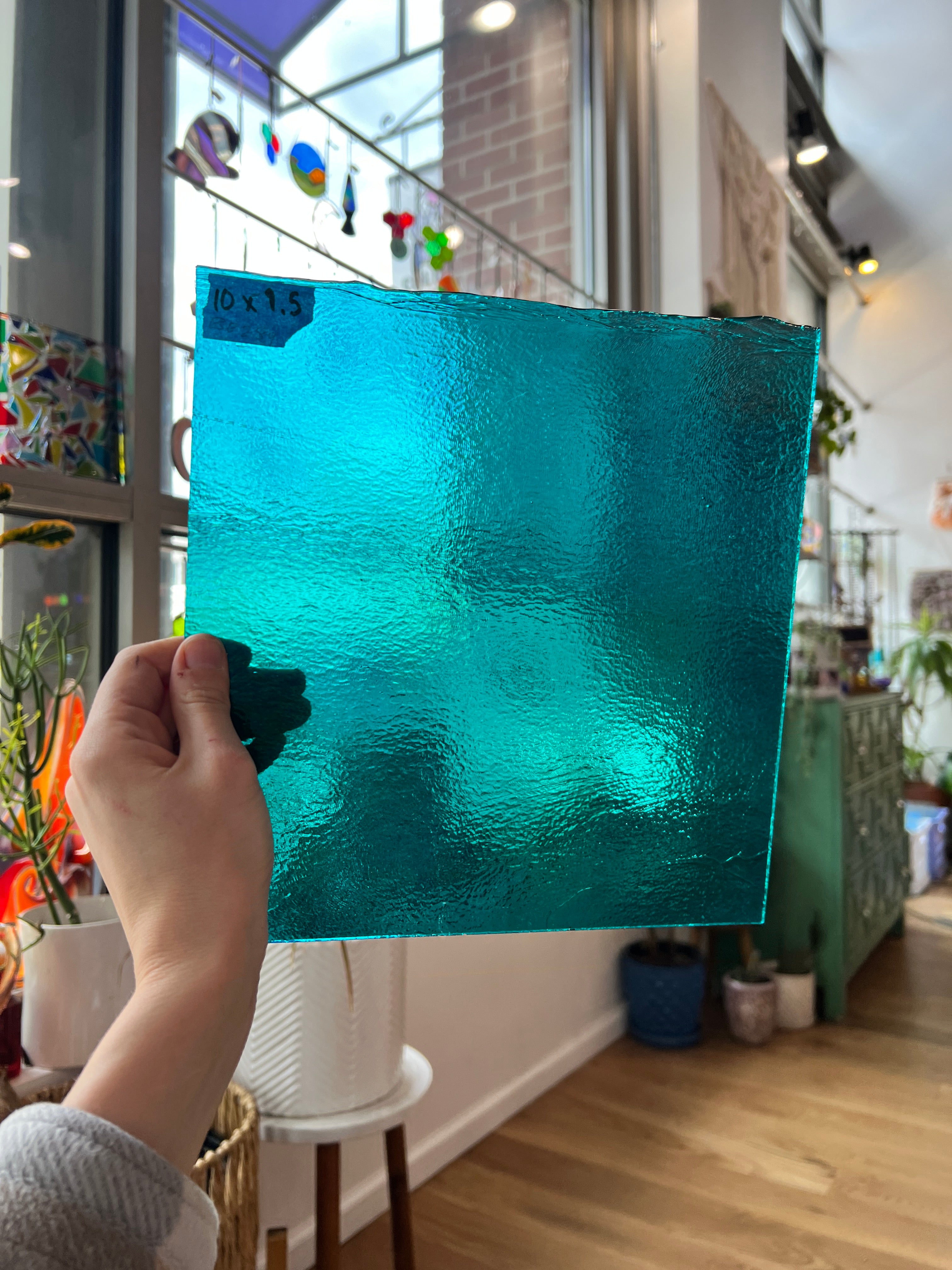 Peacock Blue Iridescent Bullseye Fusible 90 COE (001176-0031-F) Sheet Glass Colorado Glassworks