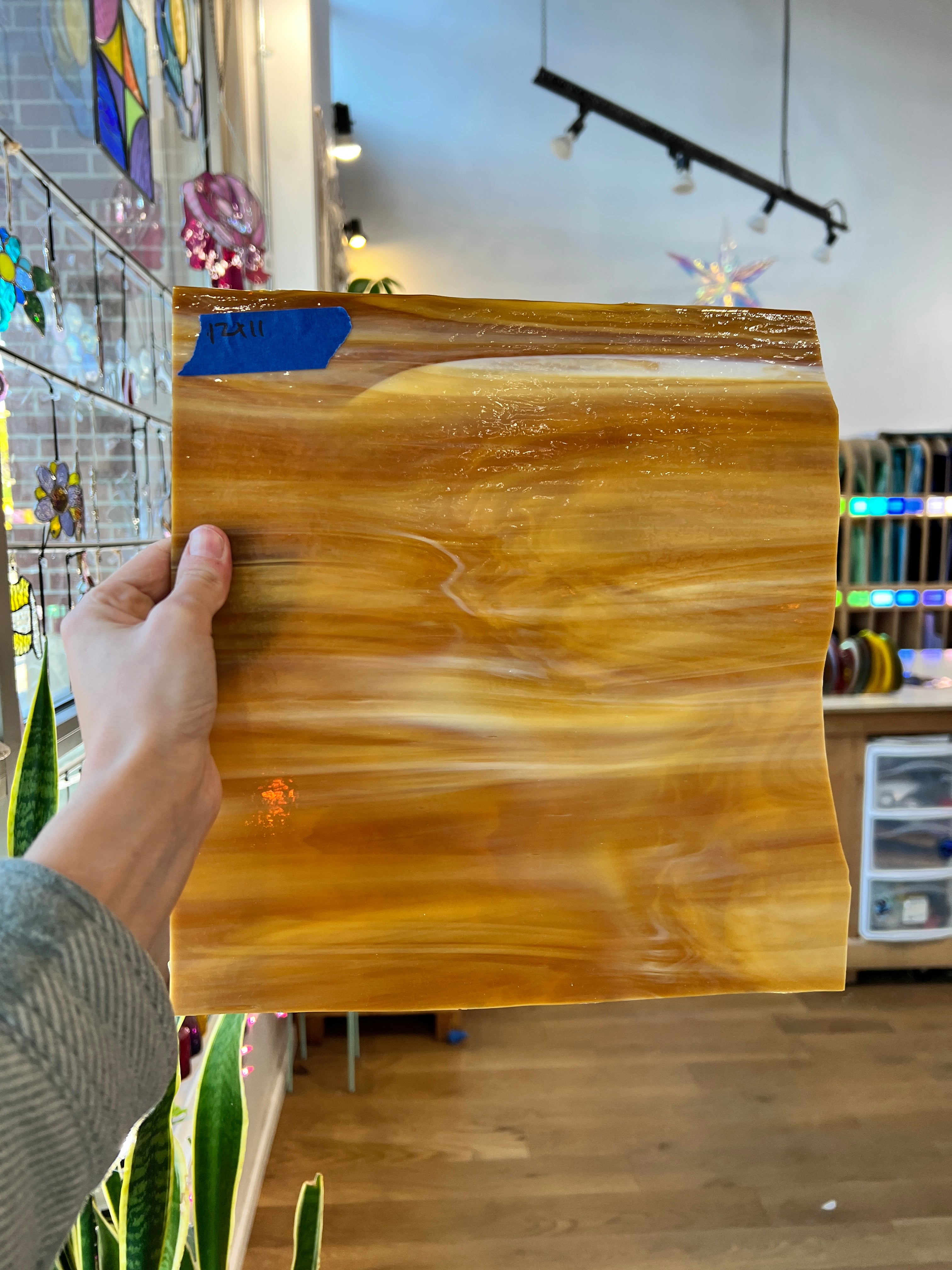 Tan Brown White Vintage Wispy Spectrum Sheet Glass Colorado Glassworks