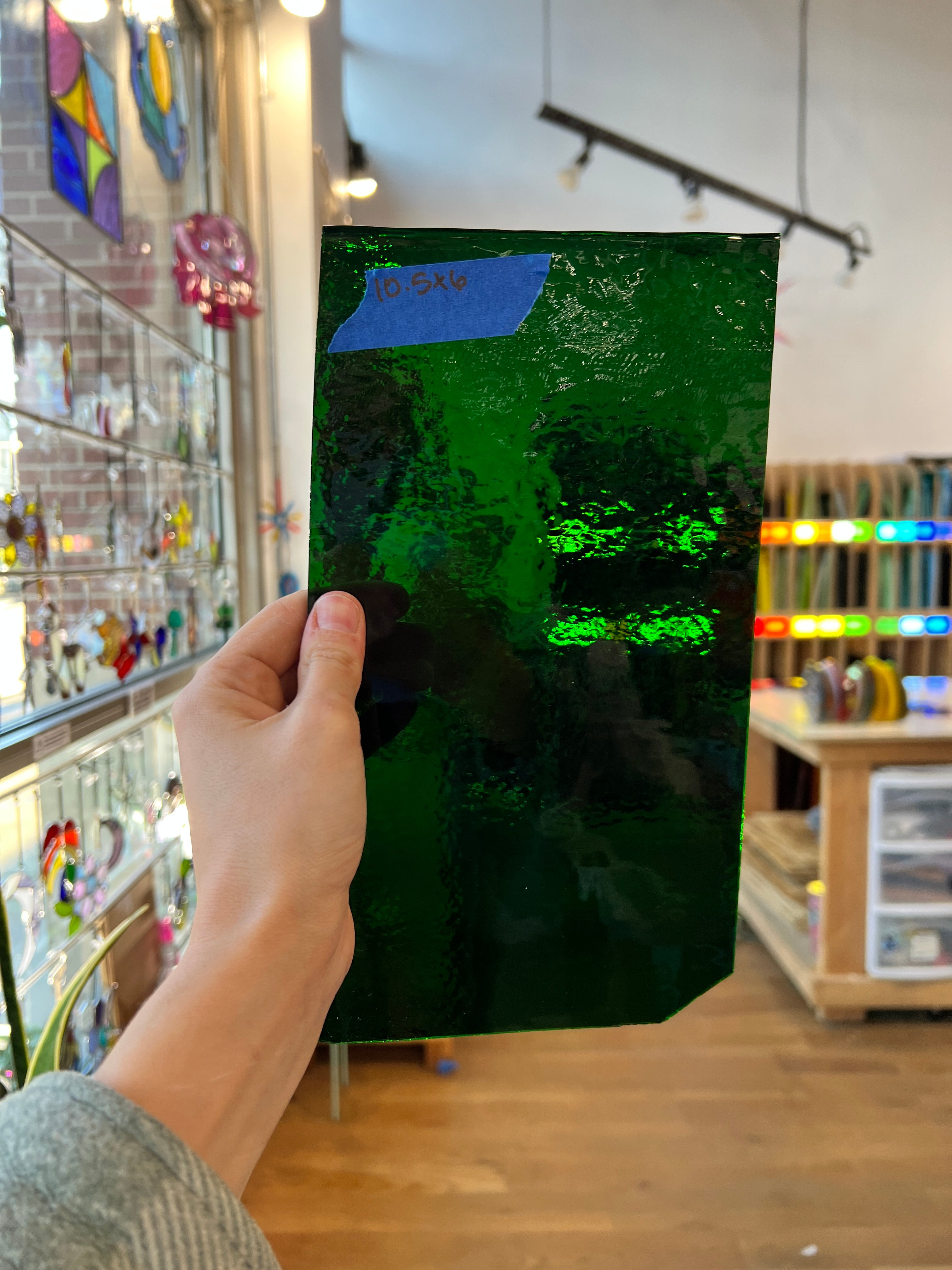 Dark Green Vintage Rolled Sheet Glass Colorado Glassworks