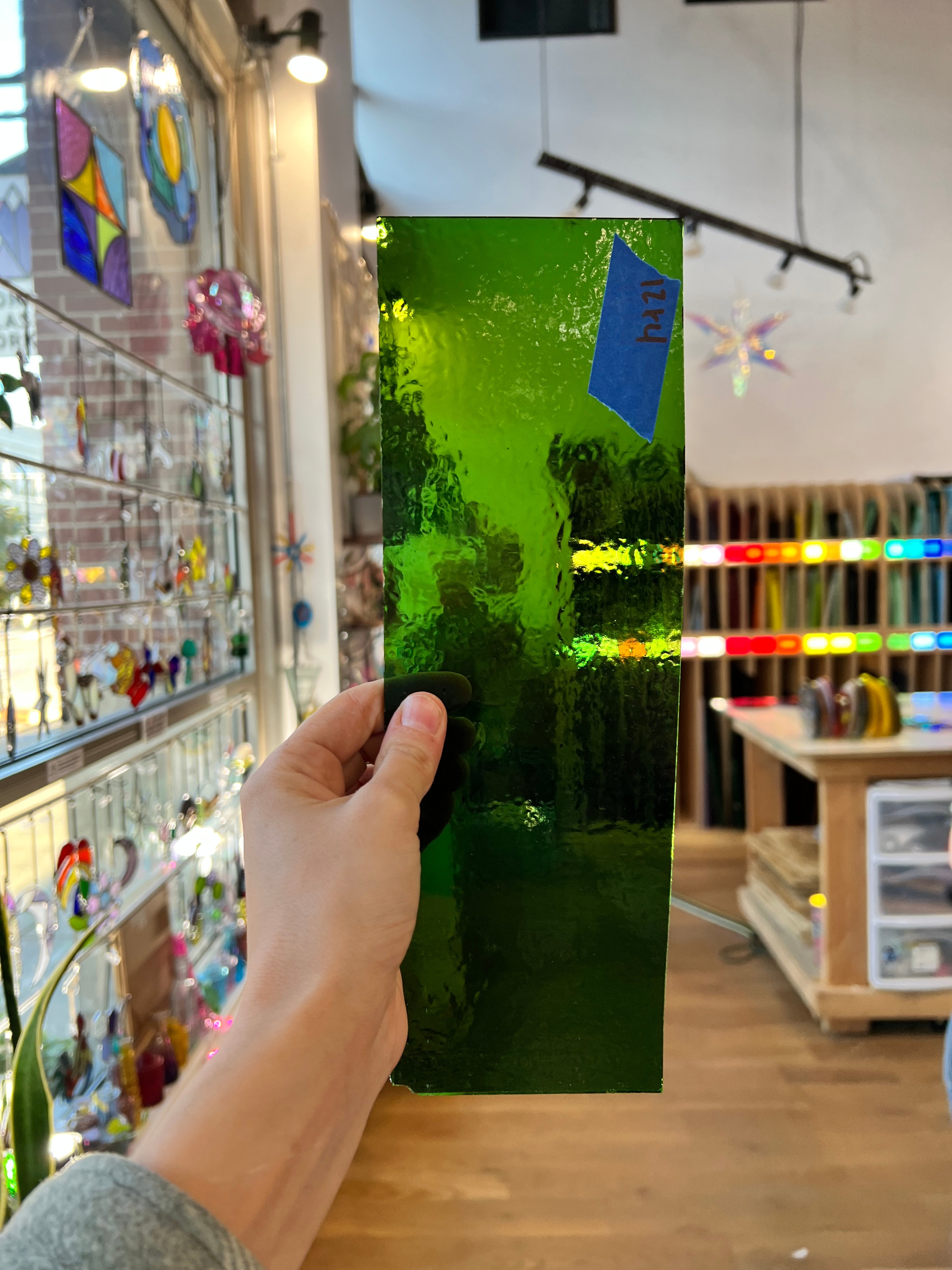 Medium Green Vintage Rolled Sheet Glass Colorado Glassworks