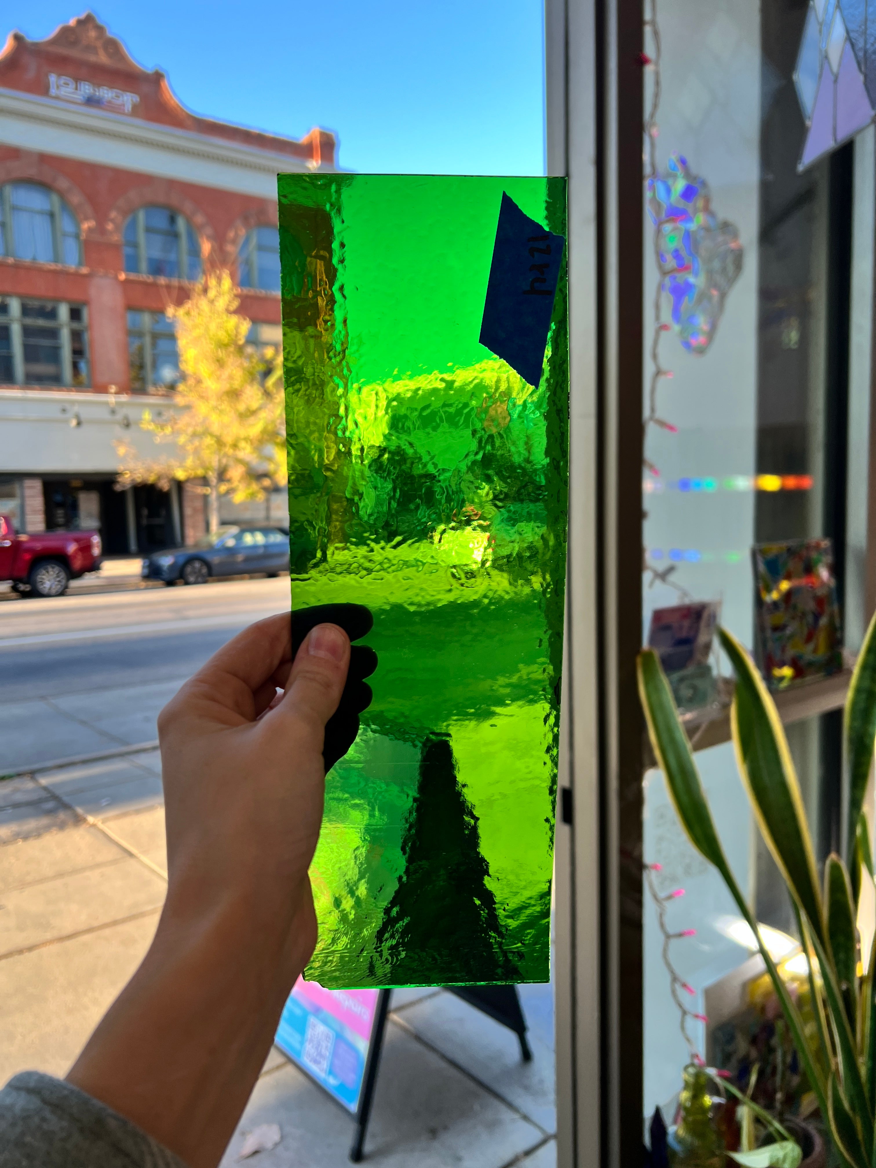 Medium Green Vintage Rolled Sheet Glass Colorado Glassworks