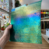 Emerald Green Transparent Iridescent Bullseye Fusible 90 COE Sheet Glass Colorado Glassworks   
