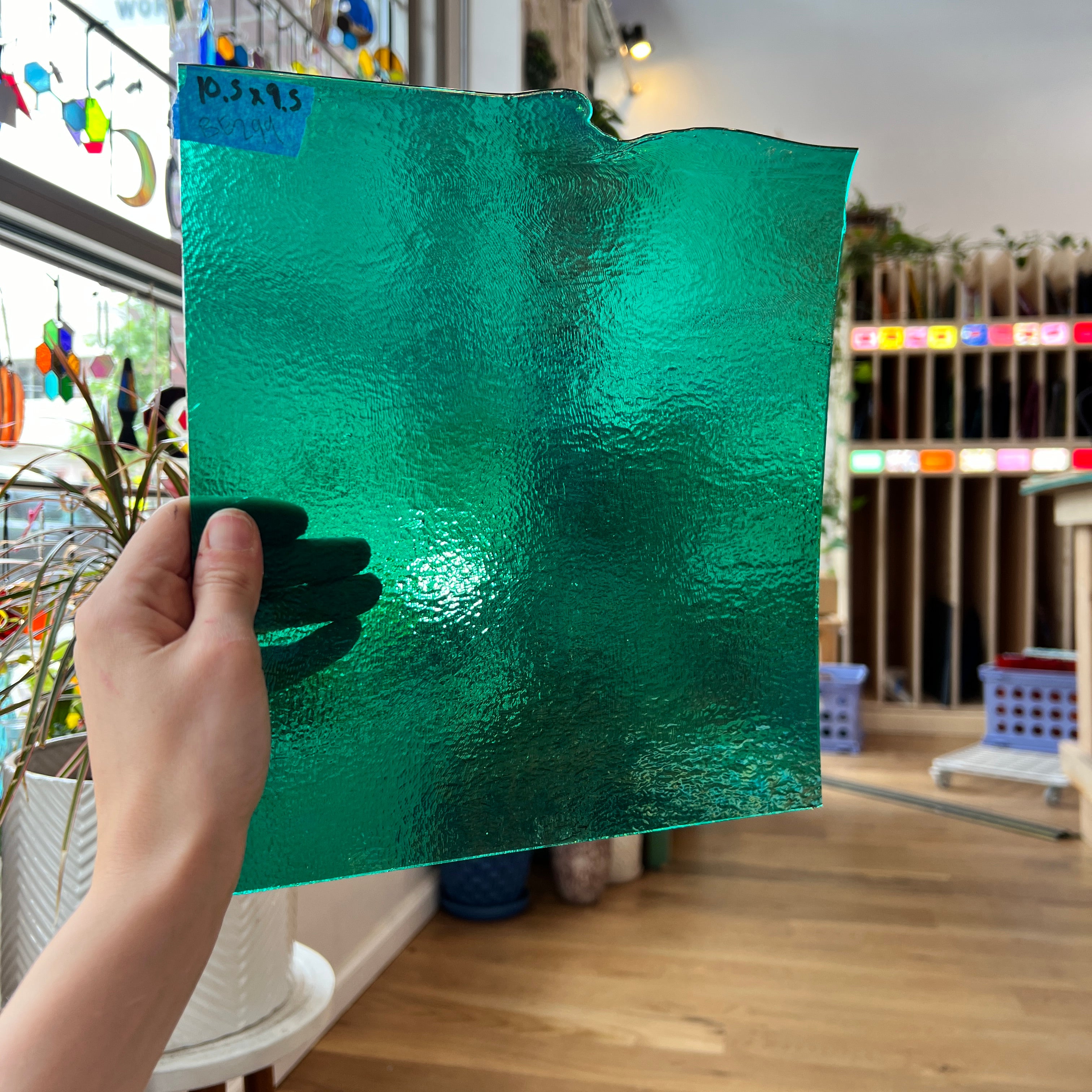 Emerald Green Transparent Iridescent Bullseye Fusible 90 COE Sheet Glass Colorado Glassworks   