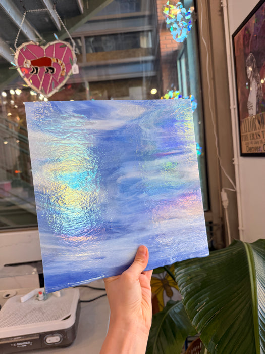 Rocky Mountain Skys Dark Blue White Clear Iridescent Fusible 90 COE Sheet Glass Colorado Glassworks