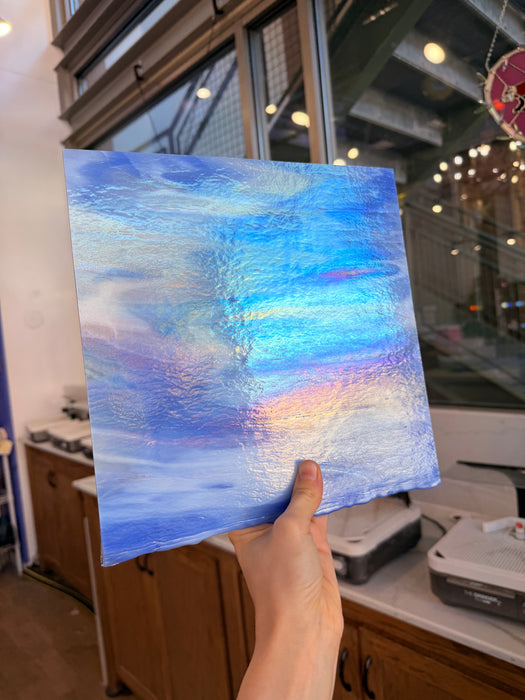 Rocky Mountain Skys Dark Blue White Clear Iridescent Fusible 90 COE Sheet Glass Colorado Glassworks
