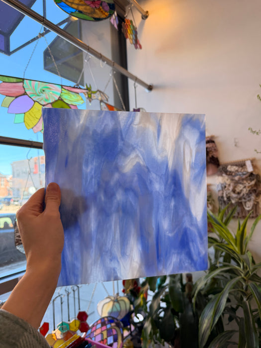 Rocky Mountain Skys Dark Blue White Clear Iridescent Fusible 90 COE Sheet Glass Colorado Glassworks