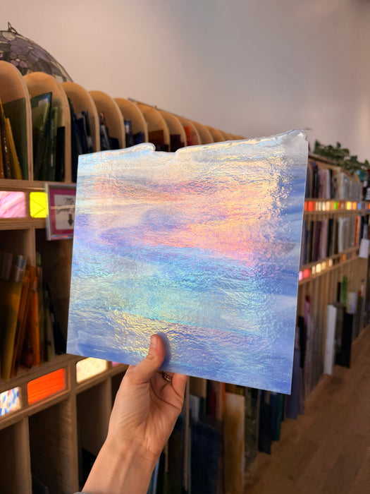Rocky Mountain Skys Dark Blue White Clear Iridescent Fusible 90 COE Sheet Glass Colorado Glassworks