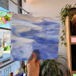 Rocky Mountain Skys Dark Blue White Clear Iridescent Fusible 90 COE Sheet Glass Colorado Glassworks