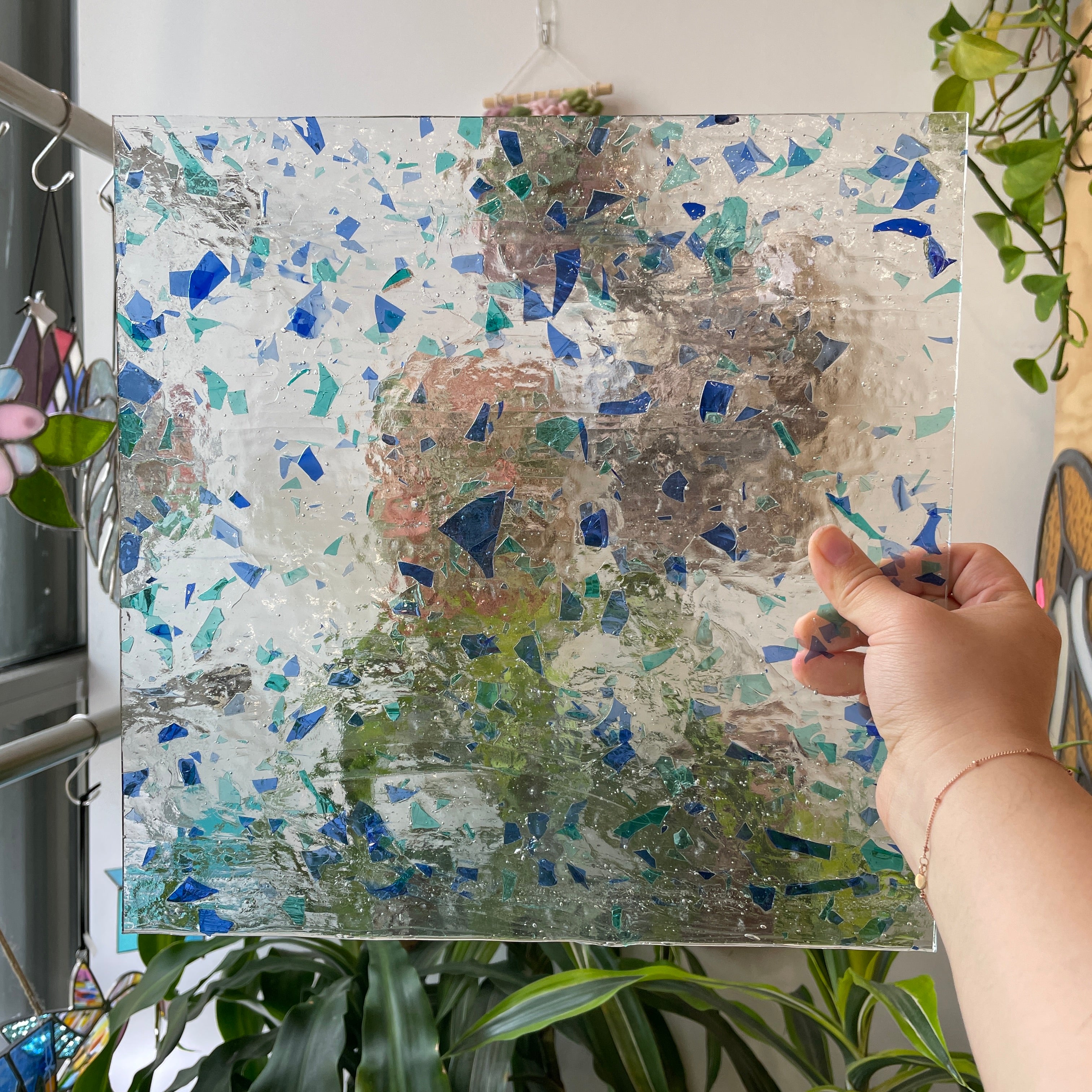 Clear Blue-Green-Confetti Choice Sheet Glass Colorado Glassworks CHBGC-1 (12x12in)