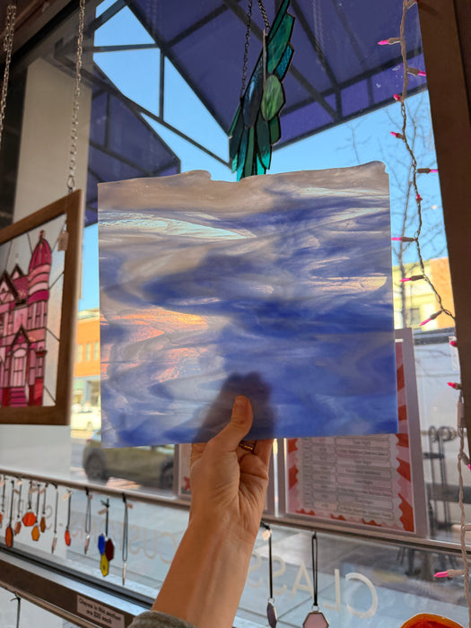 Rocky Mountain Skys Dark Blue White Clear Iridescent Fusible 90 COE Sheet Glass Colorado Glassworks