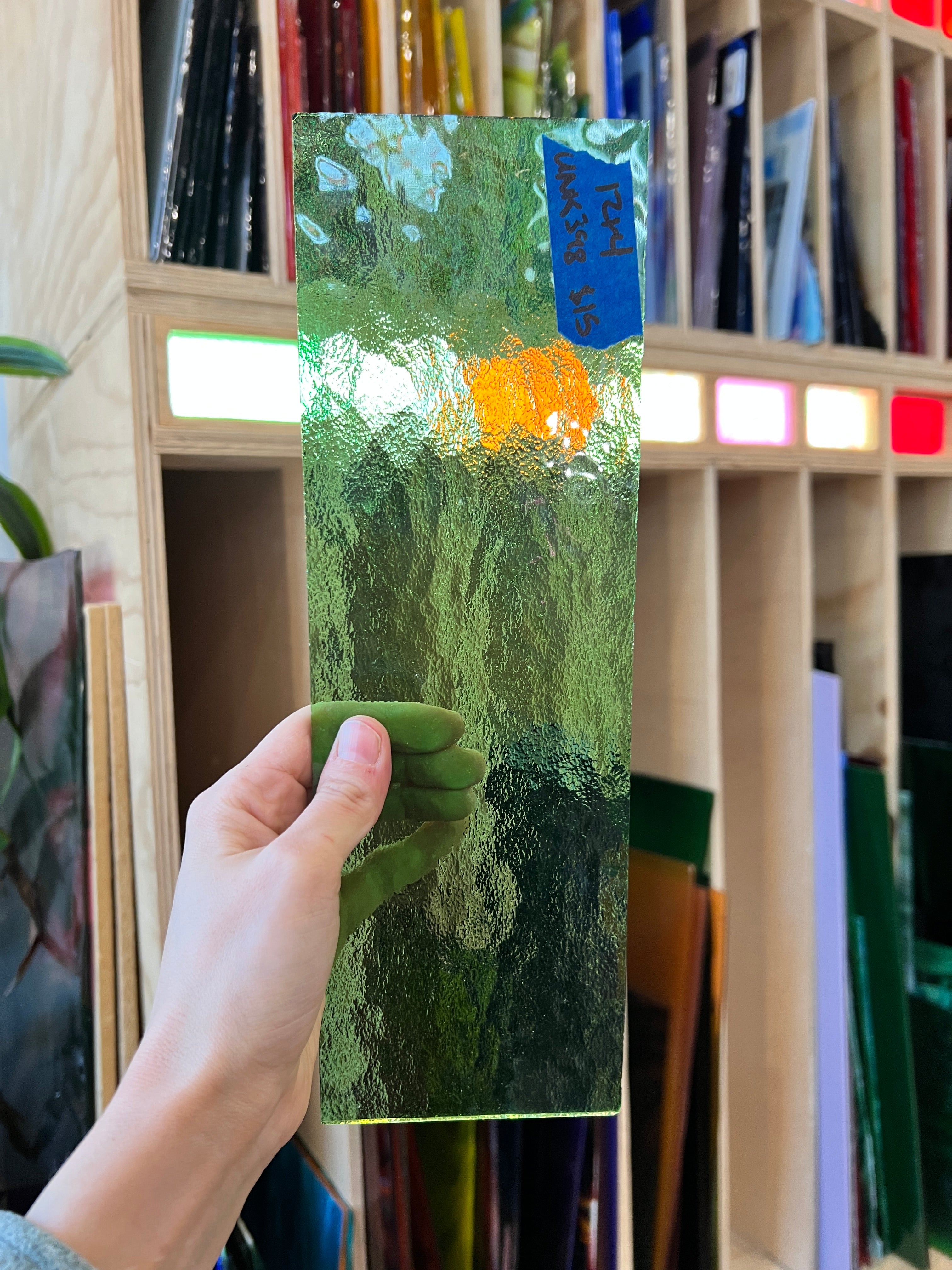Green Hammered Vintage Sheet Glass Colorado Glassworks
